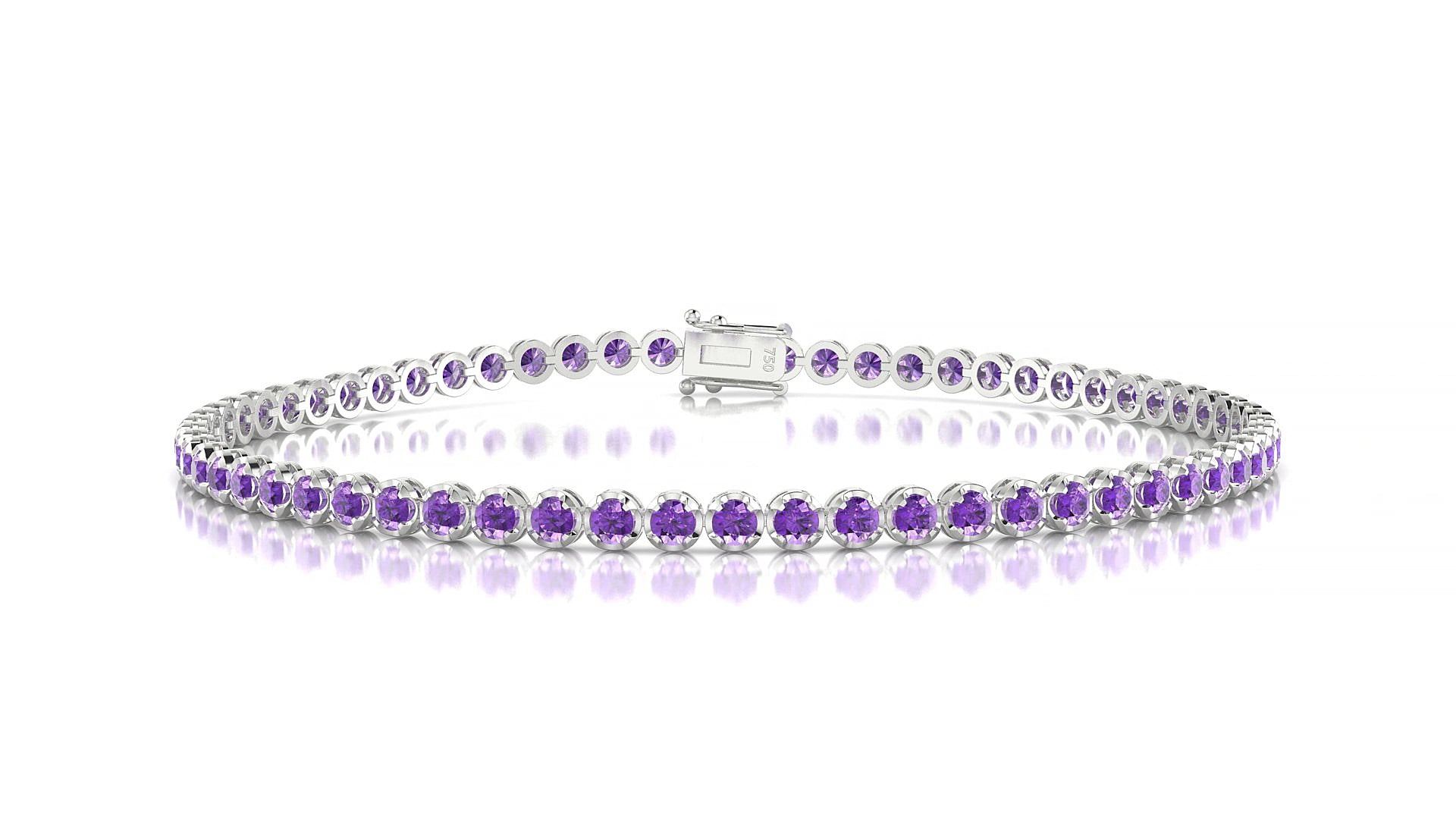 Bengal | 18k White Gold 2 mm Round Natural Amethyst 16 cm Tennis Bracelet