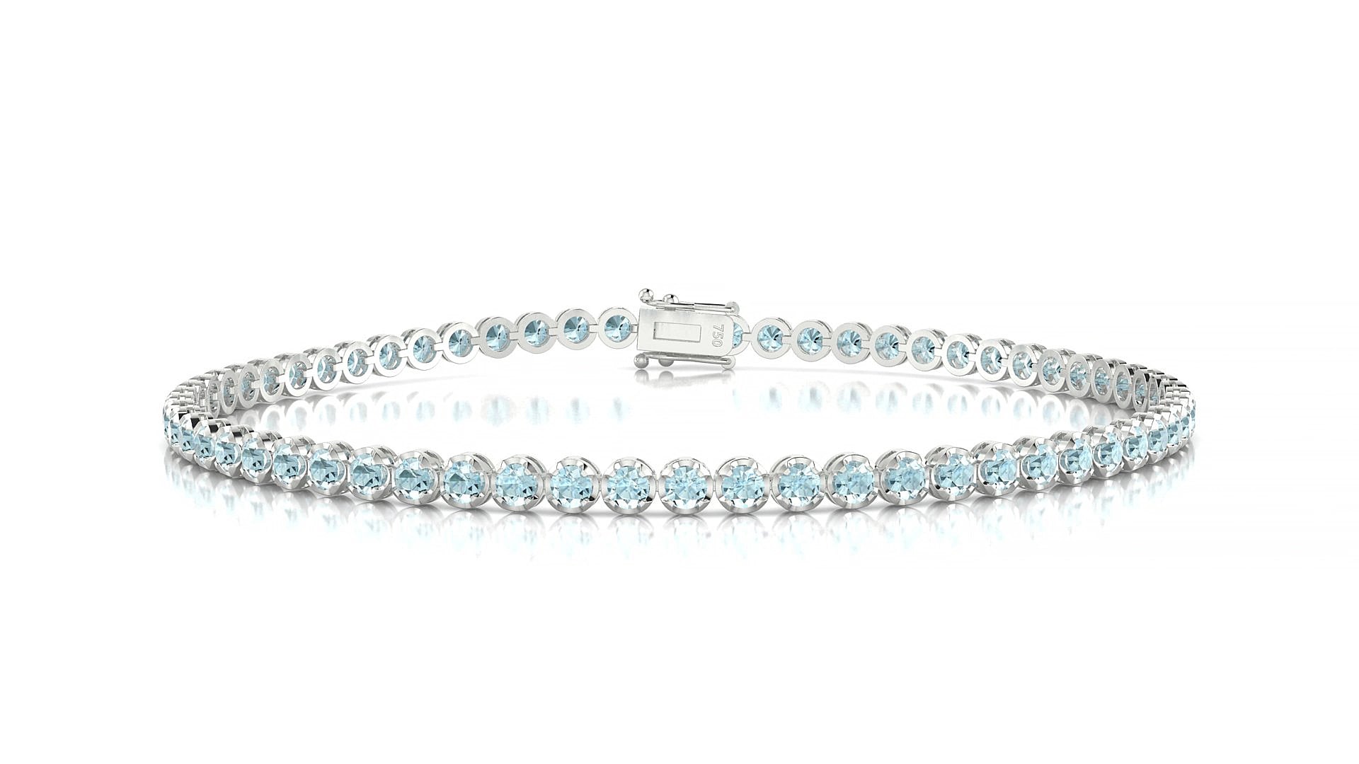 Bengal | 18k White Gold 2 mm Round Natural Aquamarine 15 cm Tennis Bracelet