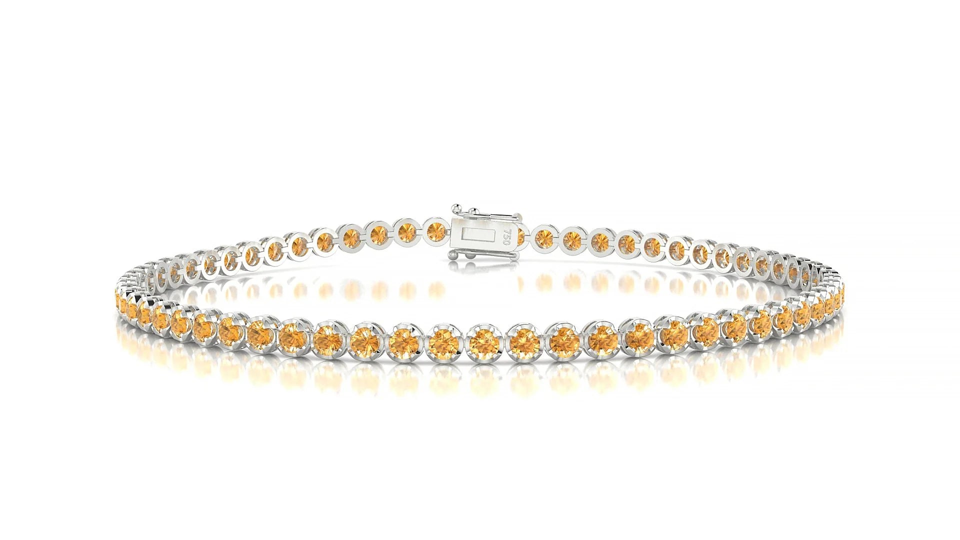 Bengal | 18k White Gold 2 mm Round Natural Citrine Tennis Bracelet