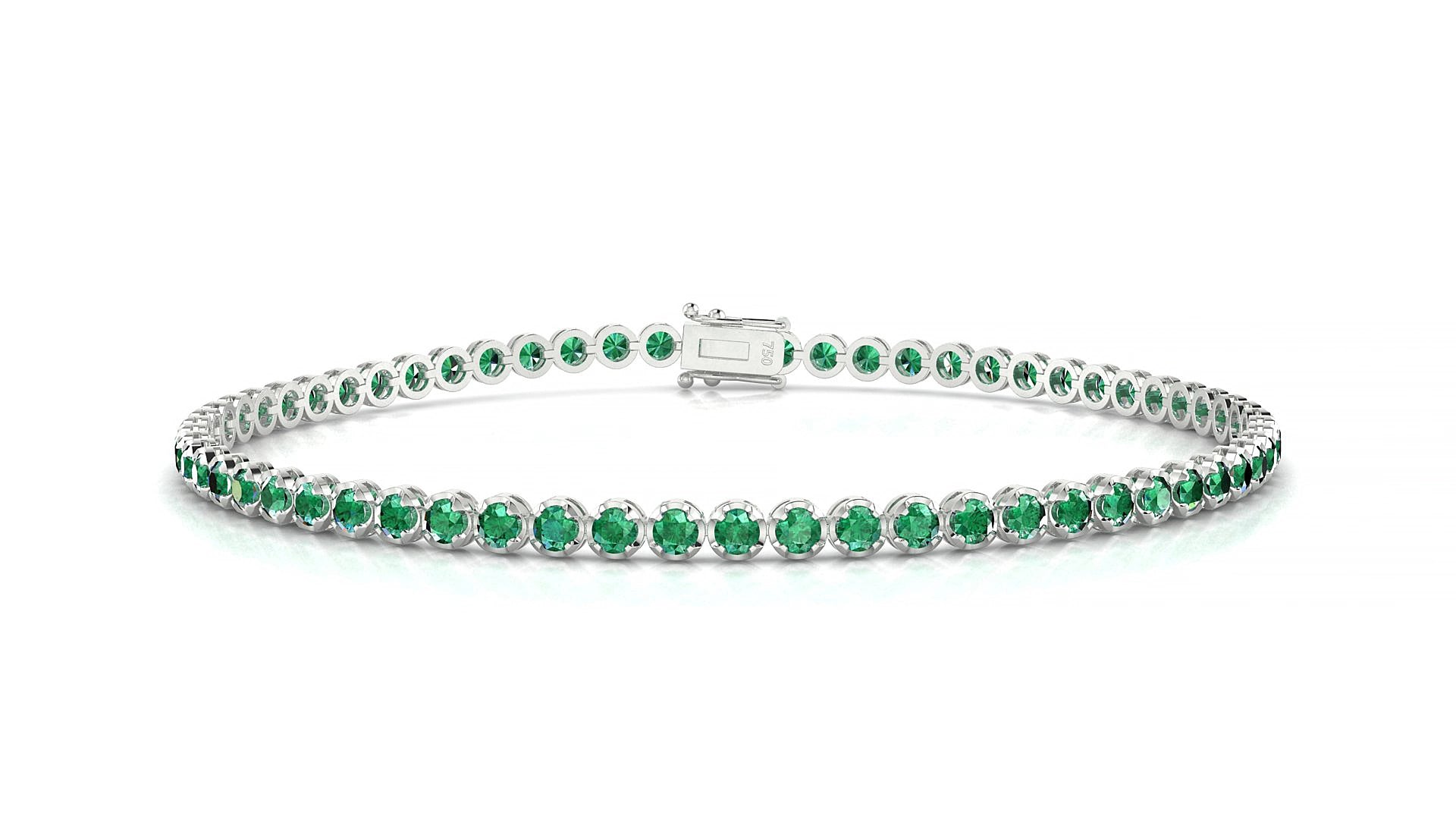 Bengal | 18k White Gold 2 mm Round Natural Emerald 19 cm Tennis Bracelet
