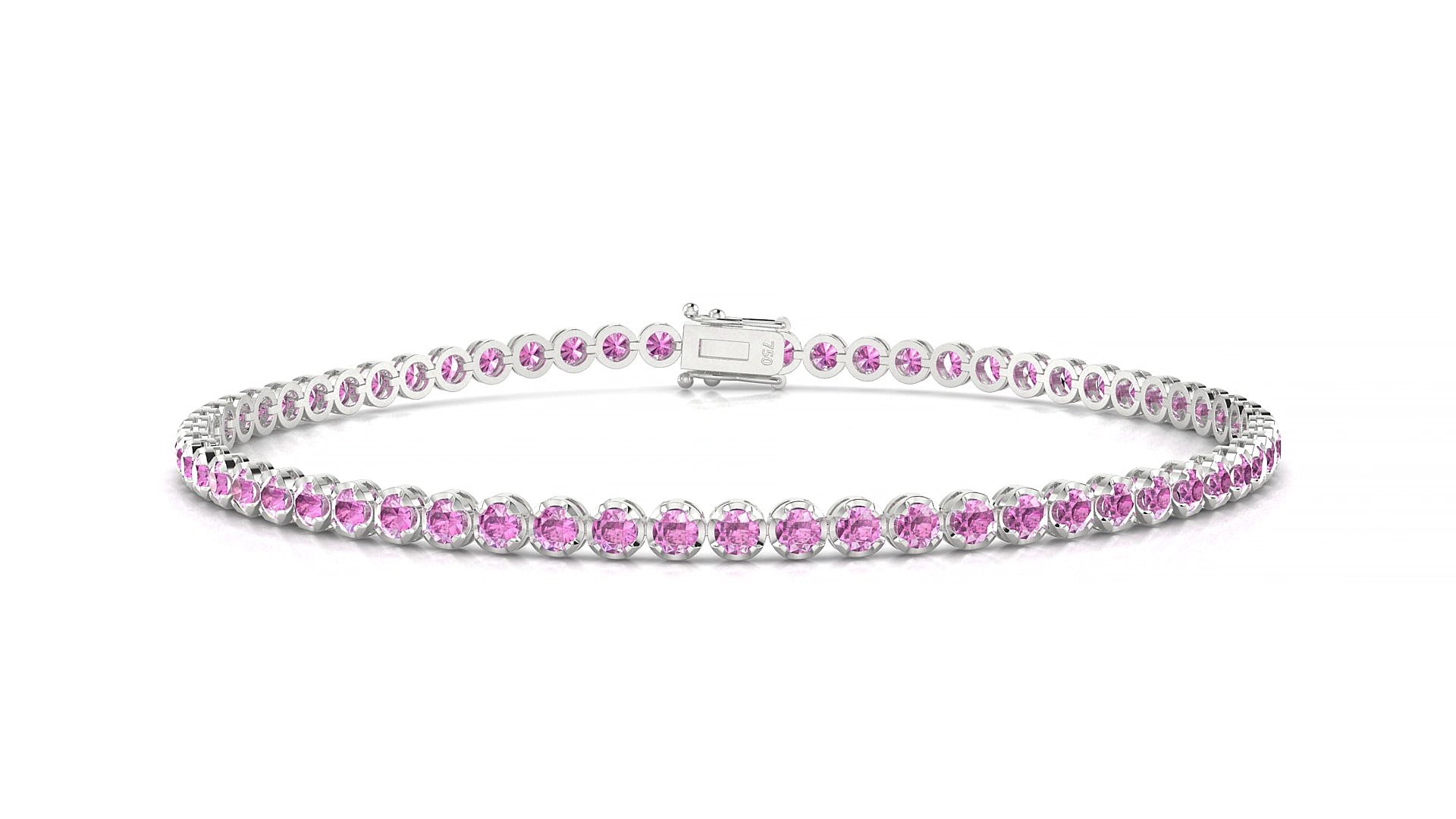 Bengal | 18k White Gold 2 mm Round Natural Pink Sapphire 15 cm Tennis Bracelet