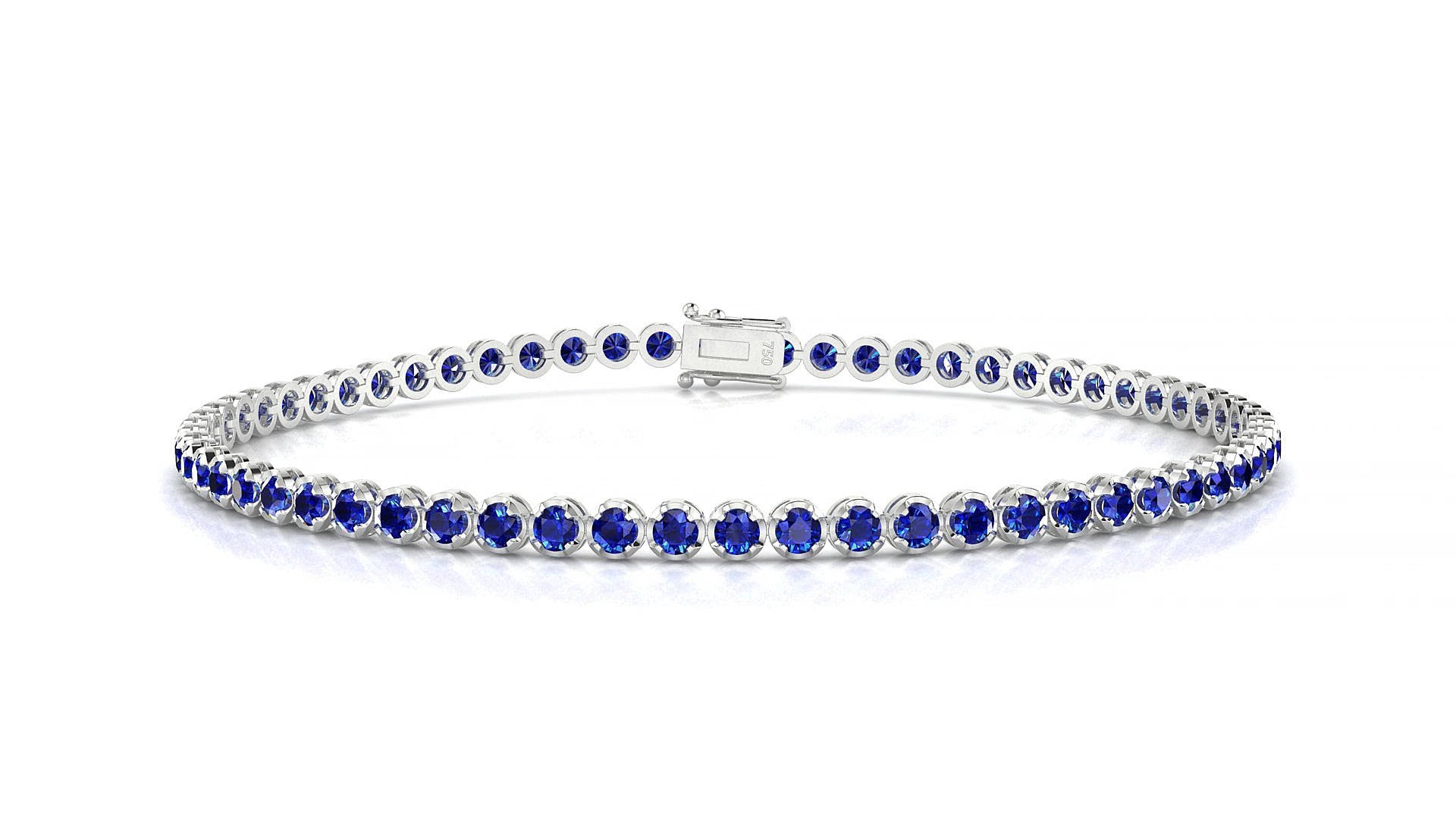Bengal | 18k White Gold 2 mm Round Natural Sapphire 20 cm Tennis Bracelet