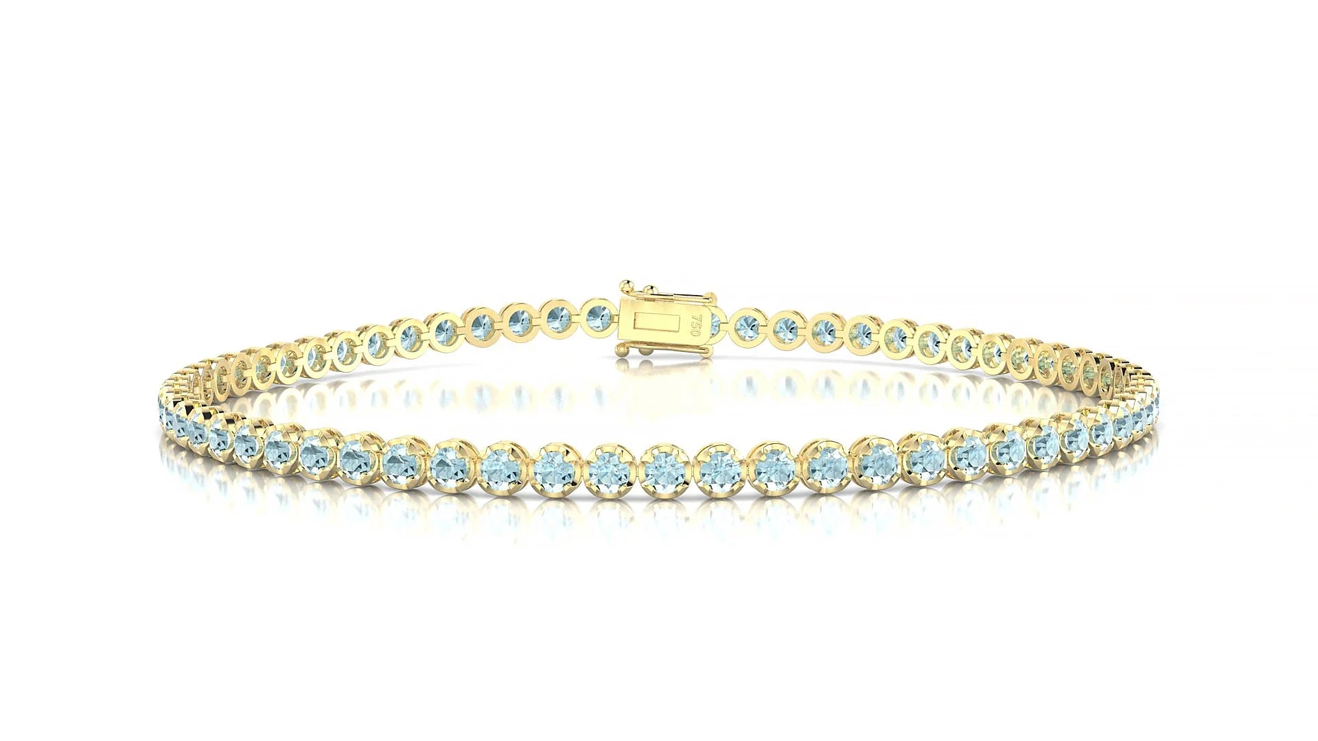 Bengal | 18k Yellow Gold 2 mm Round Natural Aquamarine Tennis Bracelet