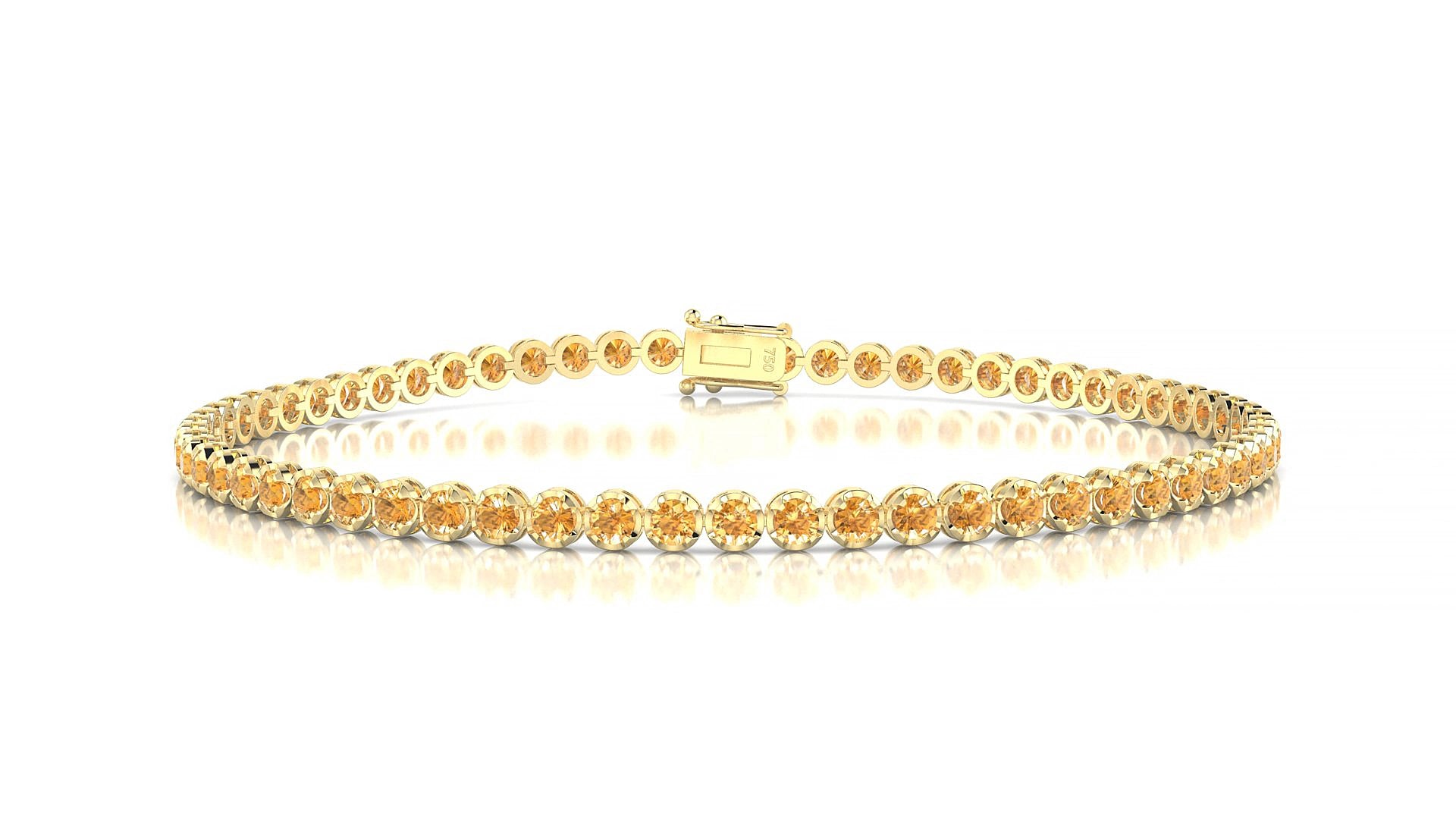 Bengal | 18k Yellow Gold 2 mm Round Natural Citrine 15 cm Tennis Bracelet