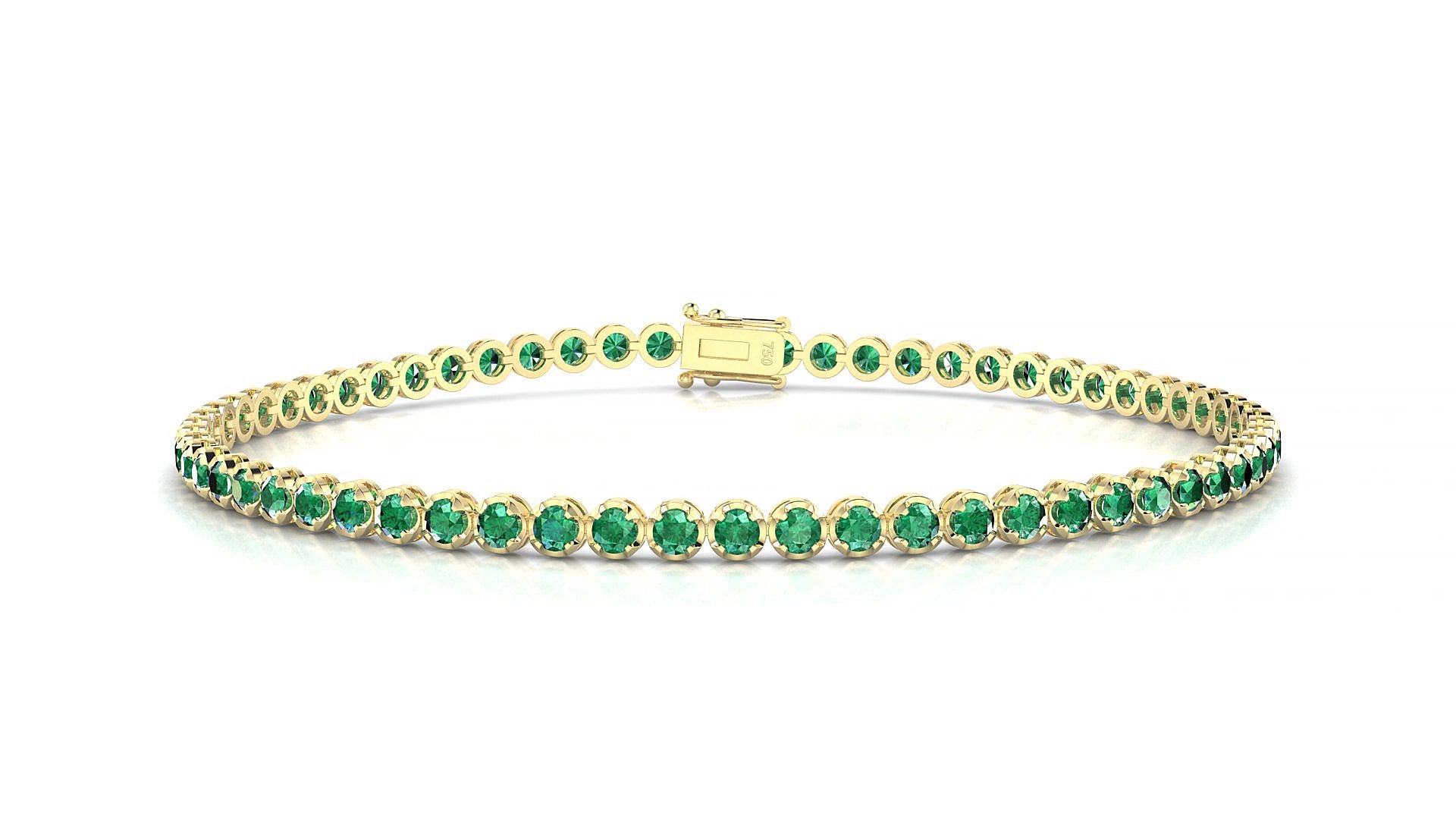 Bengal | 18k Yellow Gold 2 mm Round Natural Emerald 15 cm Tennis Bracelet