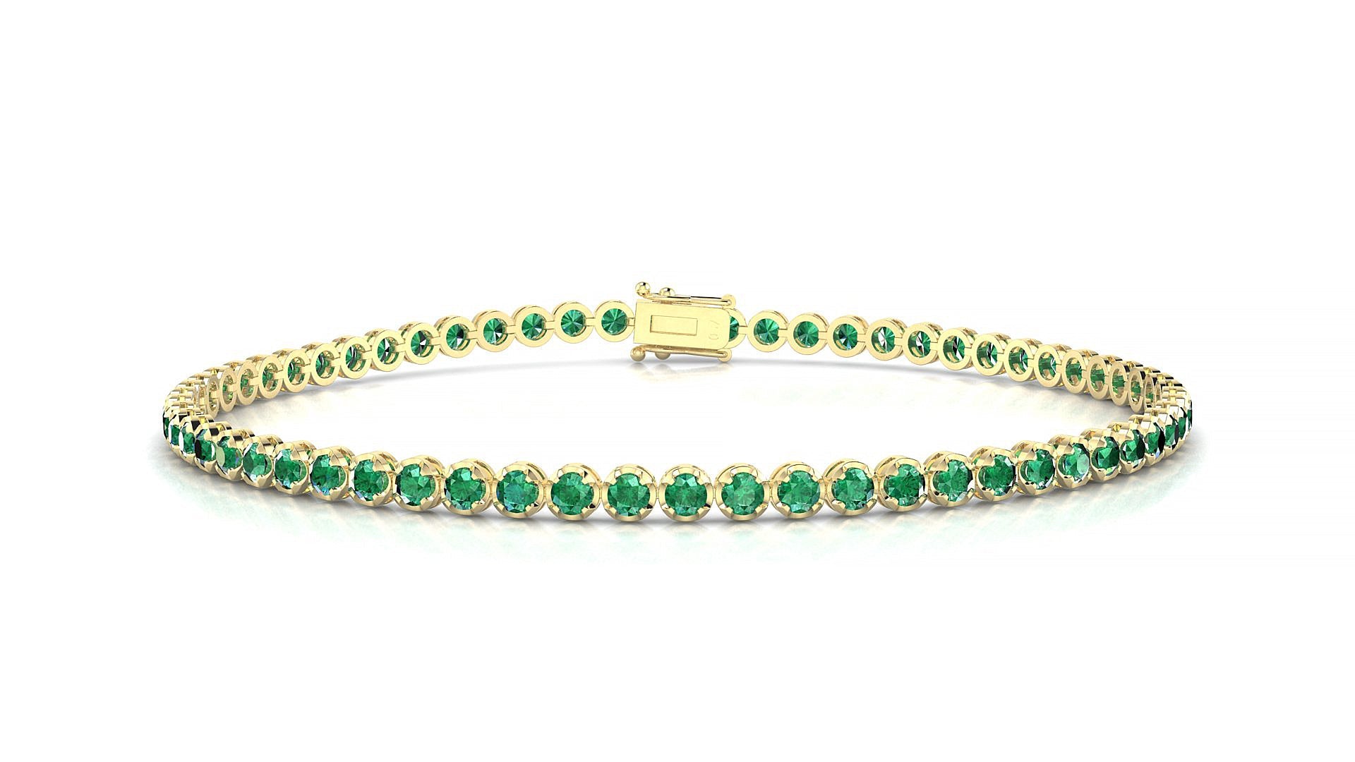 Bengal | 18k Yellow Gold 2 mm Round Natural Emerald Tennis Bracelet