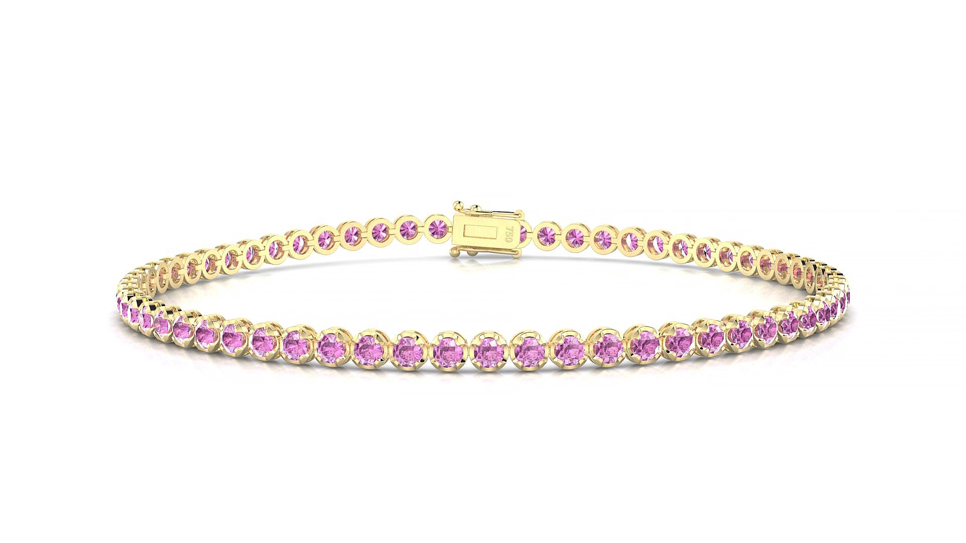 Bengal | 18k Yellow Gold 2 mm Round Natural Pink Sapphire 15 cm Tennis Bracelet