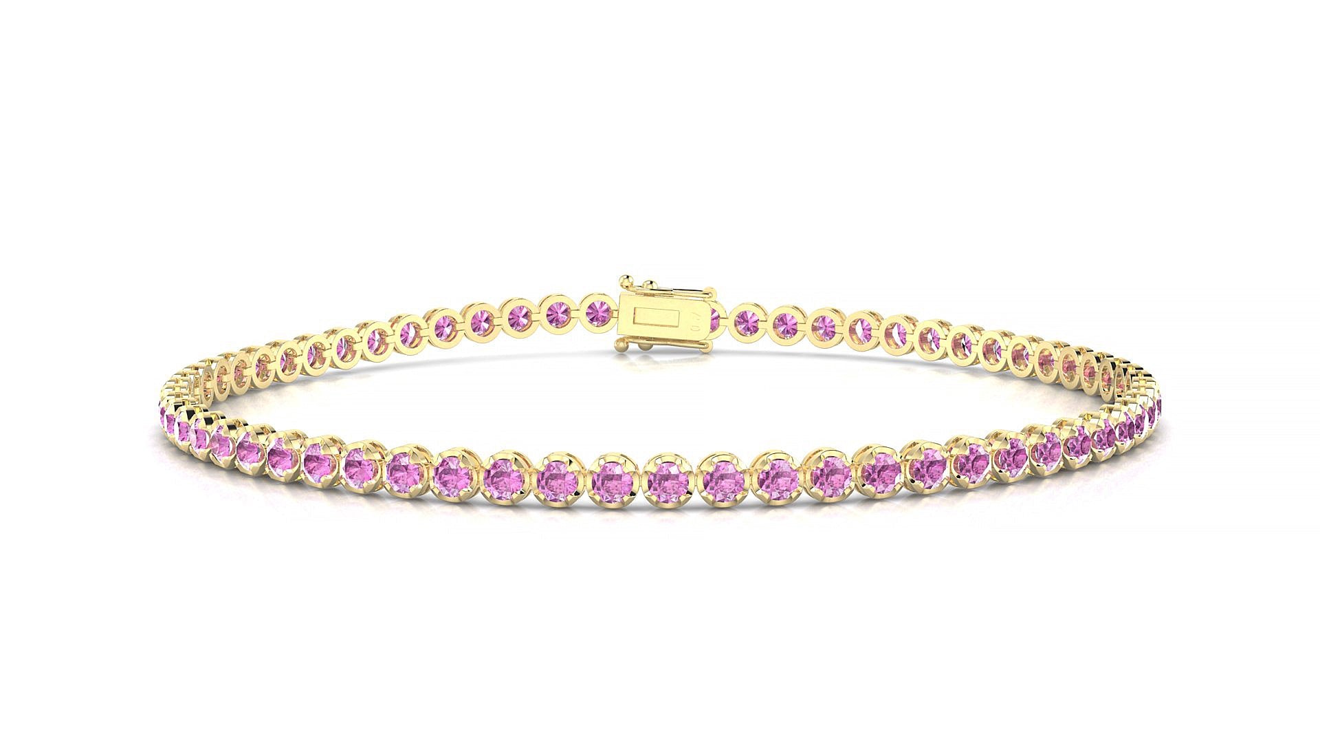 Bengal | 18k Yellow Gold 2 mm Round Natural Pink Sapphire Tennis Bracelet