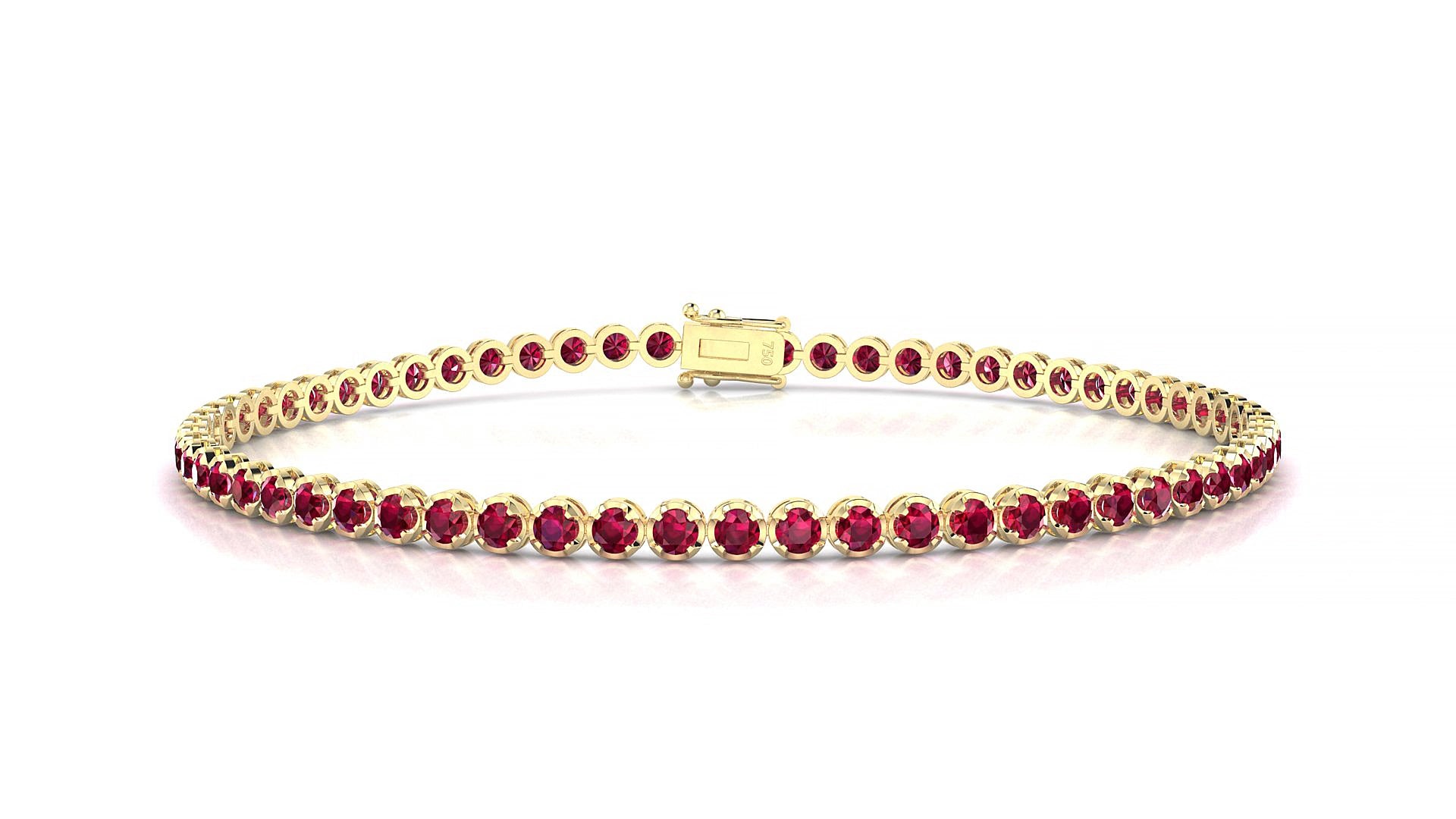 Bengal | 18k Yellow Gold 2 mm Round Natural Ruby 15 cm Tennis Bracelet