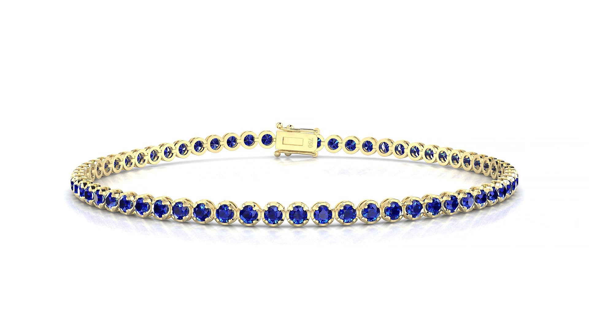 Bengal | 18k Yellow Gold 2 mm Round Natural Sapphire 19 cm Tennis Bracelet