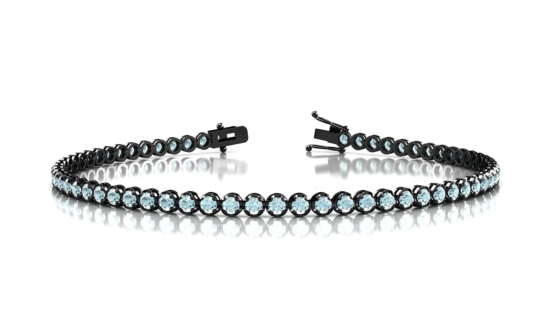 Bengal | 18k Black Gold 2 mm Round Natural Aquamarine Tennis Bracelet