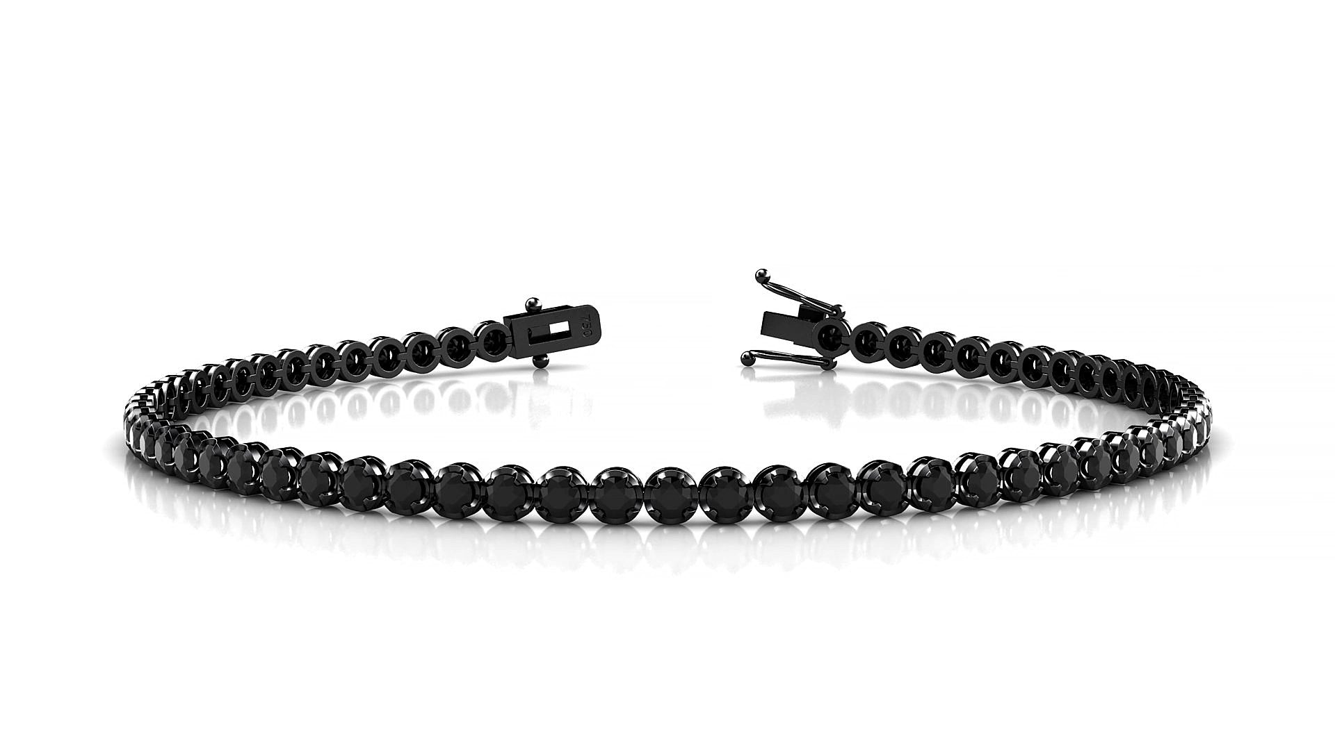 Bengal | 18k Black Gold 2 mm Round Natural Black Diamond 16 cm Tennis Bracelet