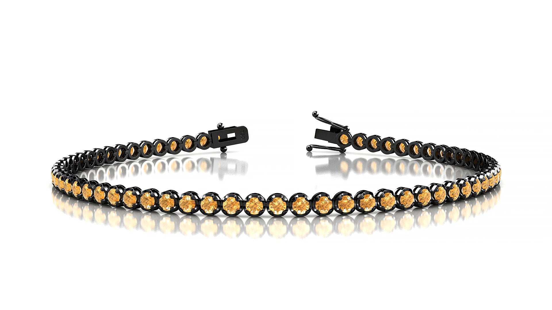 Bengal | 18k Black Gold 2 mm Round Natural Citrine 17 cm Tennis Bracelet