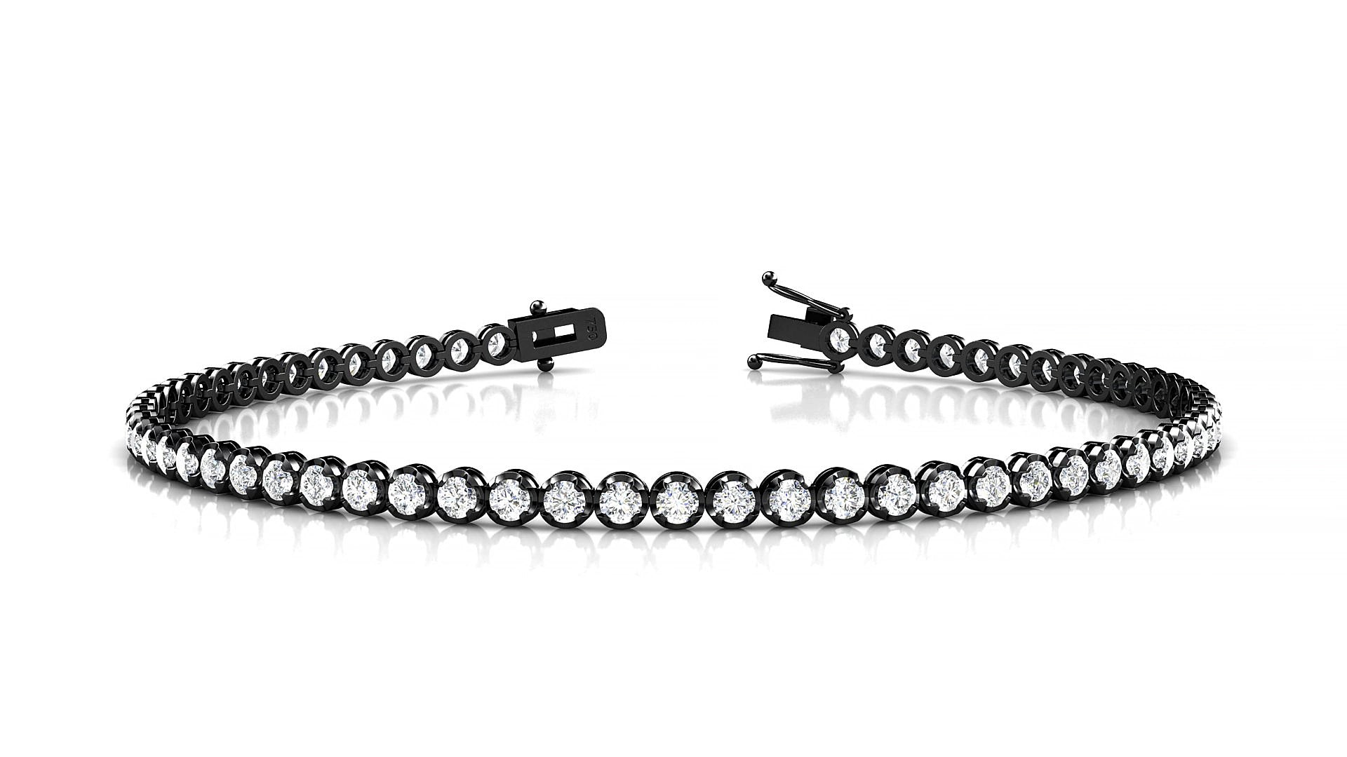 Bengal | 18k Black Gold 2 mm Round Natural Diamond 15 cm Tennis Bracelet