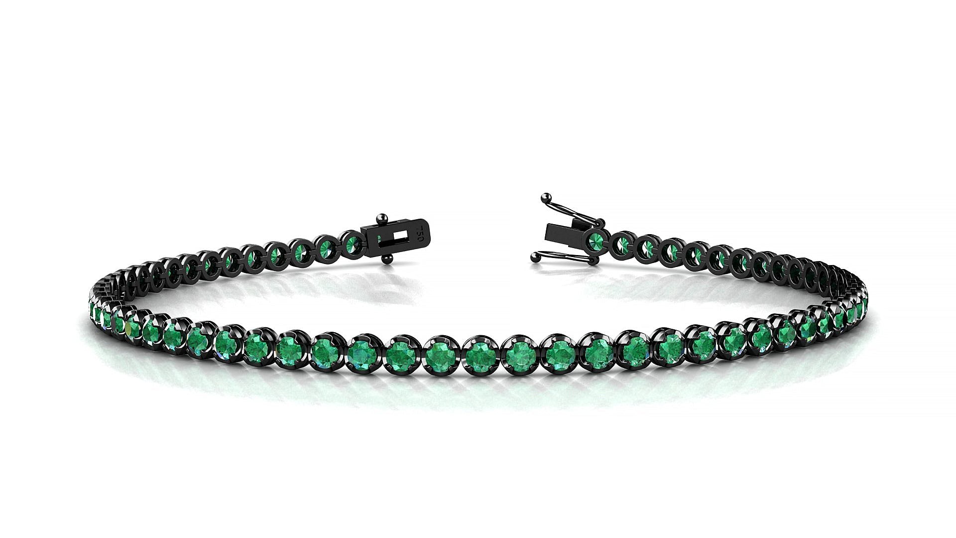 Bengal | 18k Black Gold 2 mm Round Natural Emerald Tennis Bracelet