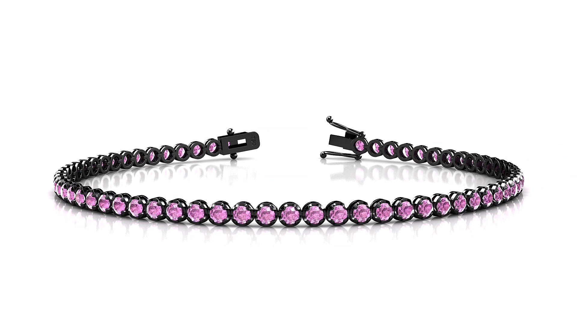 Bengal | 18k Black Gold 2 mm Round Natural Pink Sapphire 18 cm Tennis Bracelet