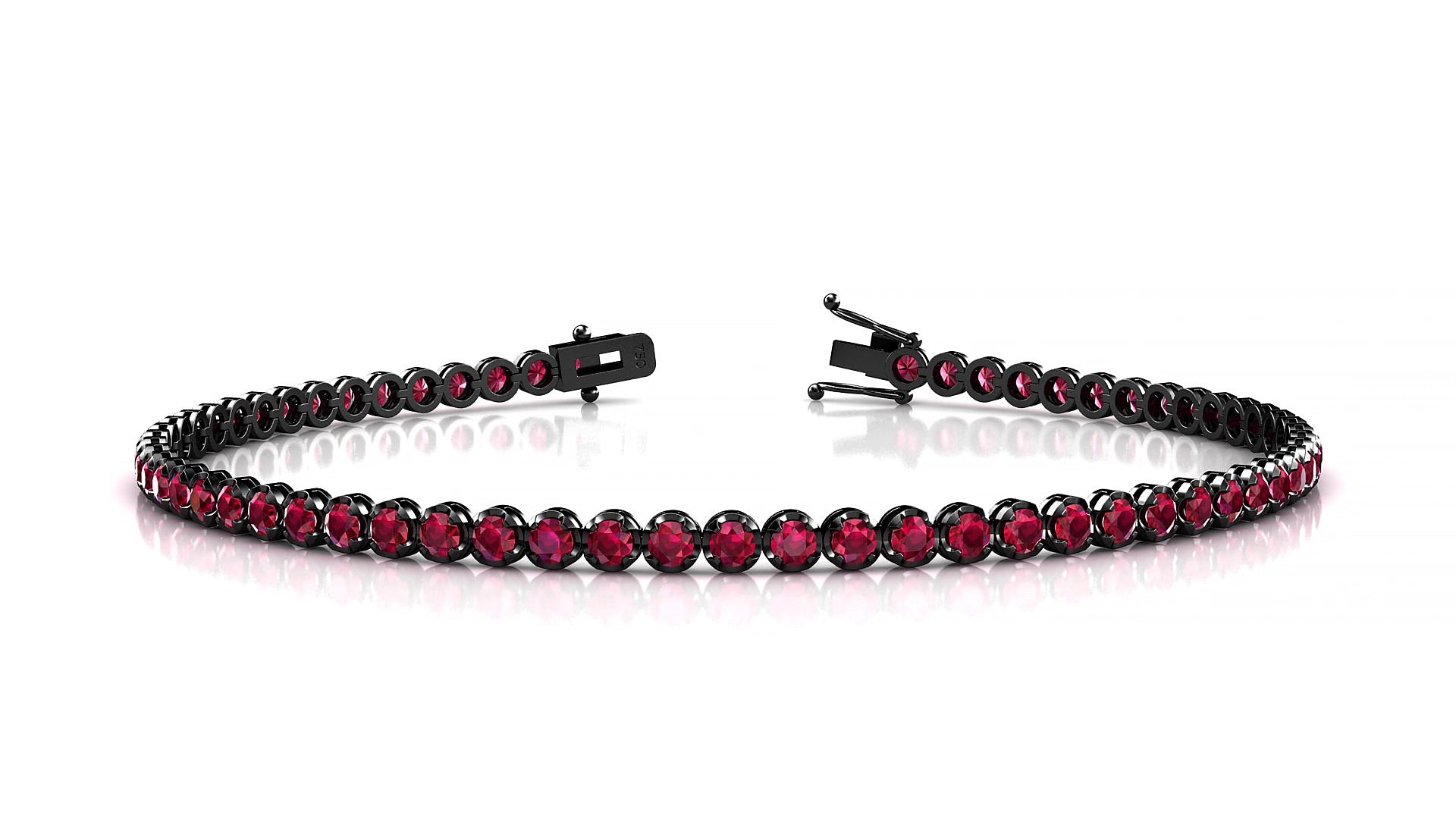 Bengal | 18k Black Gold 2 mm Round Natural Ruby 20 cm Tennis Bracelet
