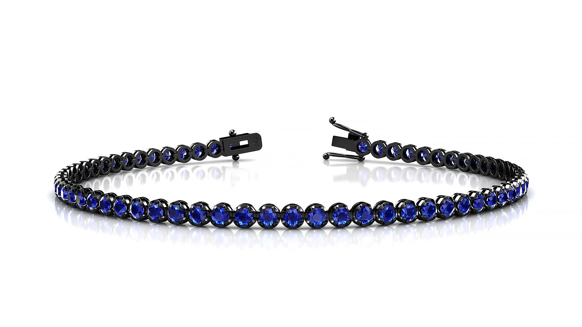 Bengal | 18k Black Gold 2 mm Round Natural Sapphire 18 cm Tennis Bracelet