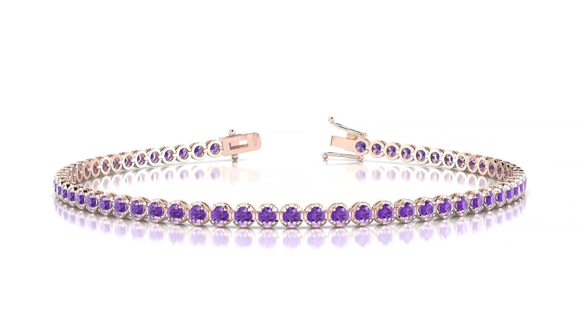 Bengal | 18k Rose Gold 2 mm Round Natural Amethyst Tennis Bracelet
