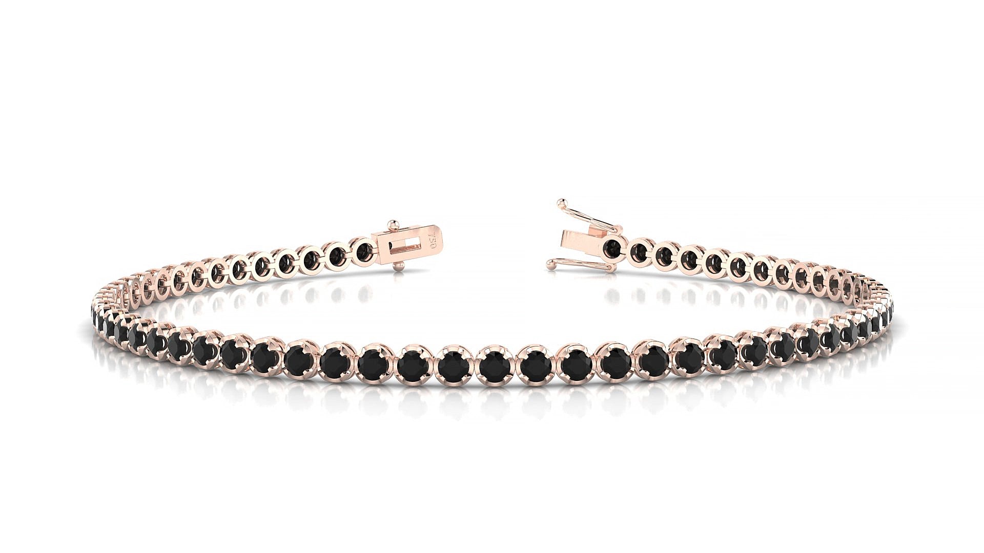 Bengal | 18k Rose Gold 2 mm Round Natural Black Diamond 17 cm Tennis Bracelet