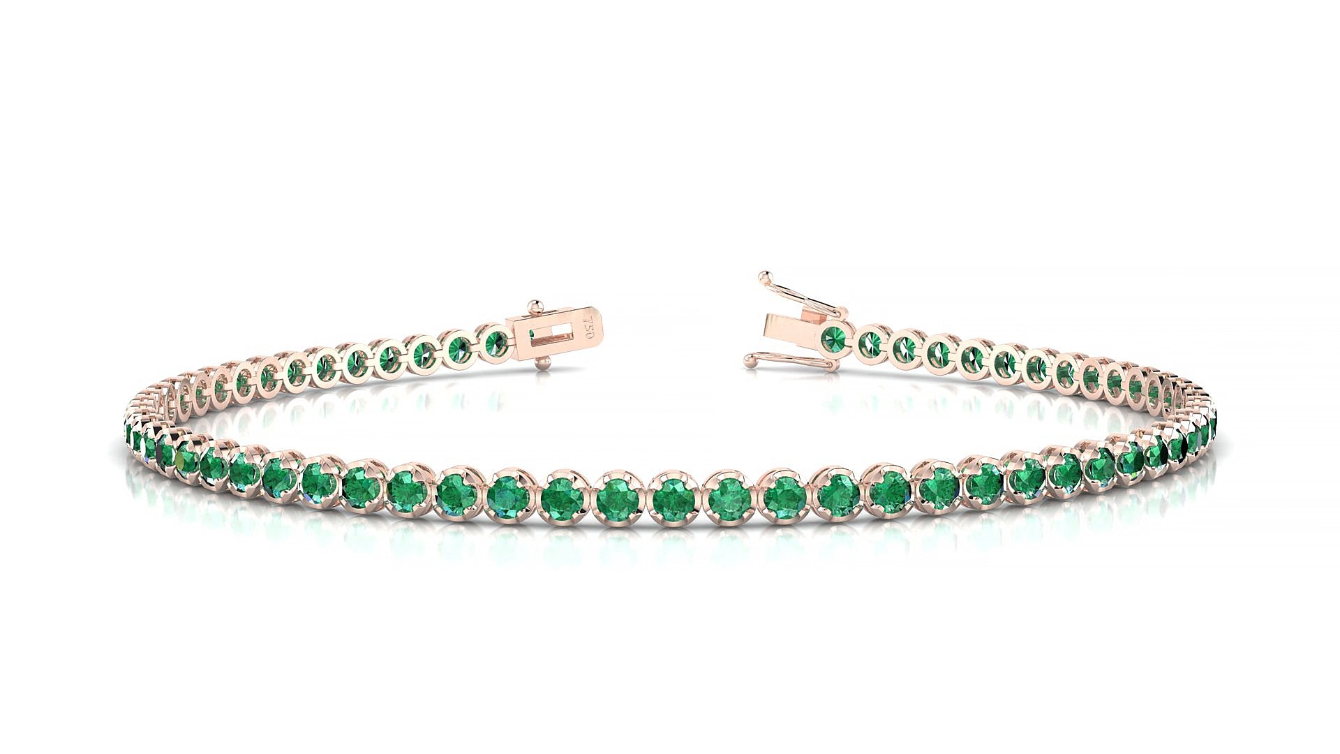 Bengal | 18k Rose Gold 2 mm Round Natural Emerald 17 cm Tennis Bracelet