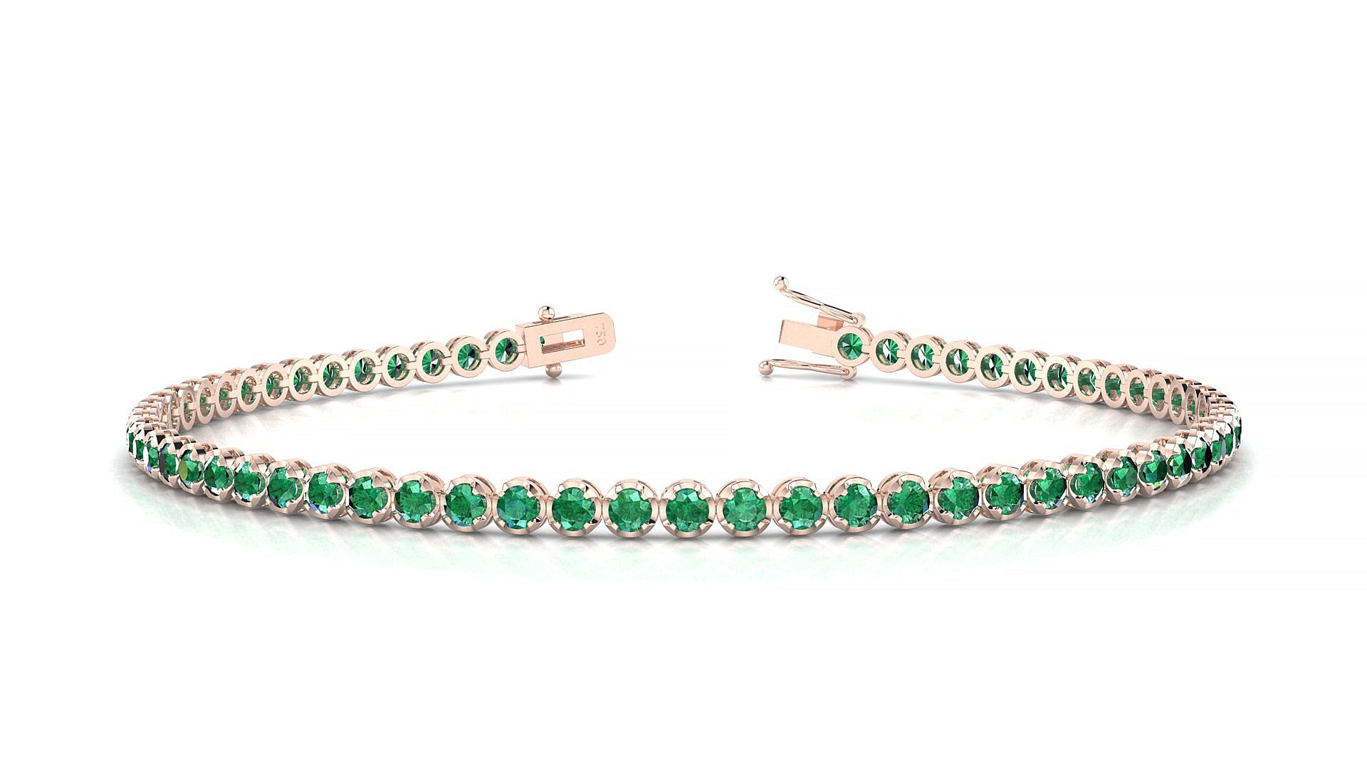 Bengal | 18k Rose Gold 2 mm Round Natural Emerald Tennis Bracelet