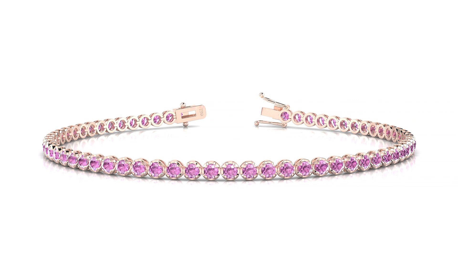 Bengal | 18k Rose Gold 2 mm Round Natural Pink Sapphire 18 cm Tennis Bracelet