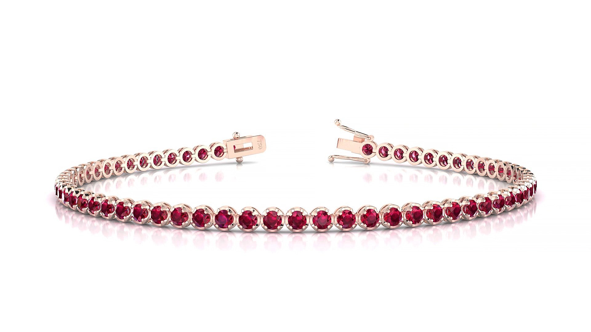 Bengal | 18k Rose Gold 2 mm Round Natural Ruby 15 cm Tennis Bracelet