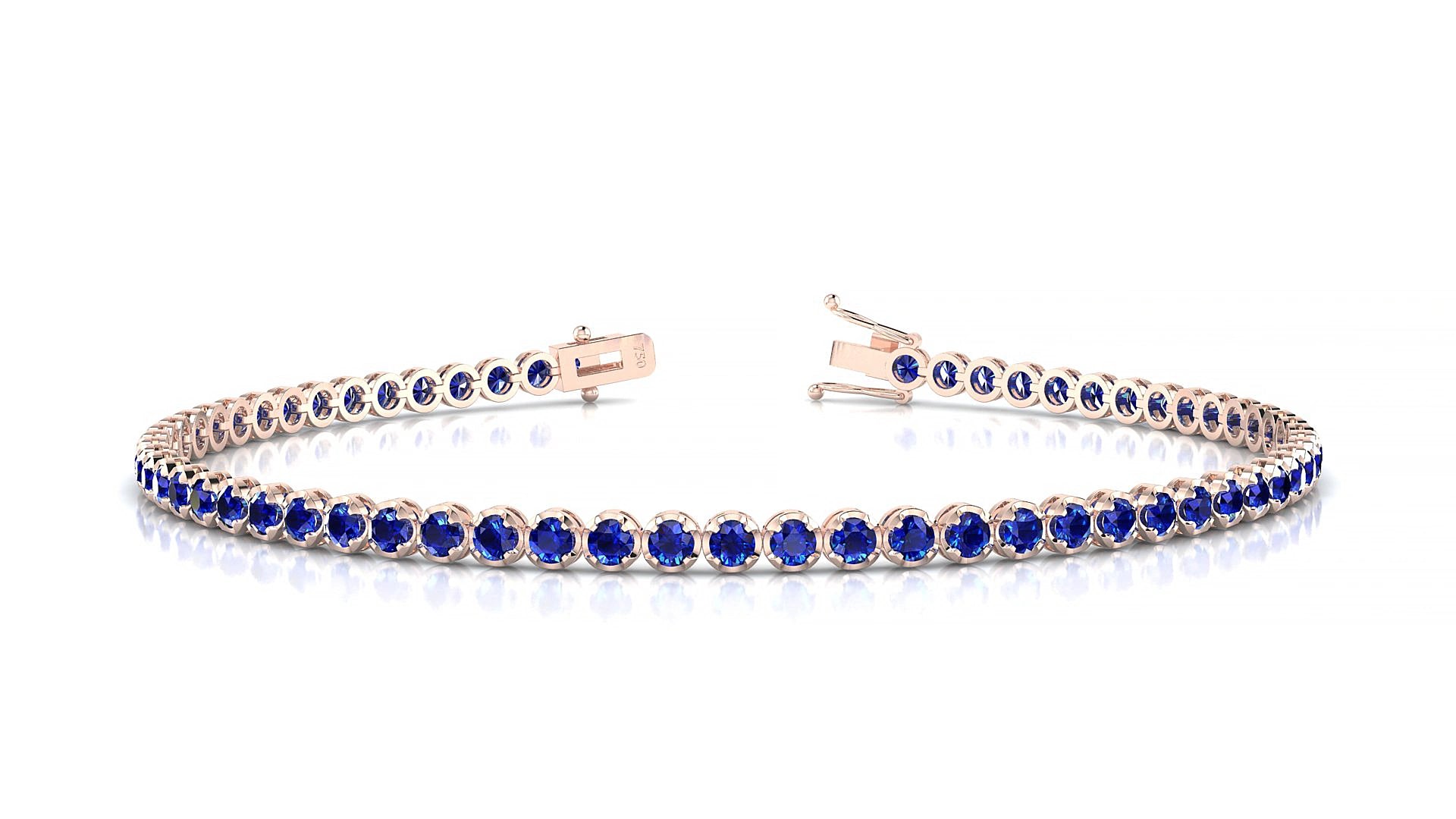 Bengal | 18k Rose Gold 2 mm Round Natural Sapphire 17 cm Tennis Bracelet
