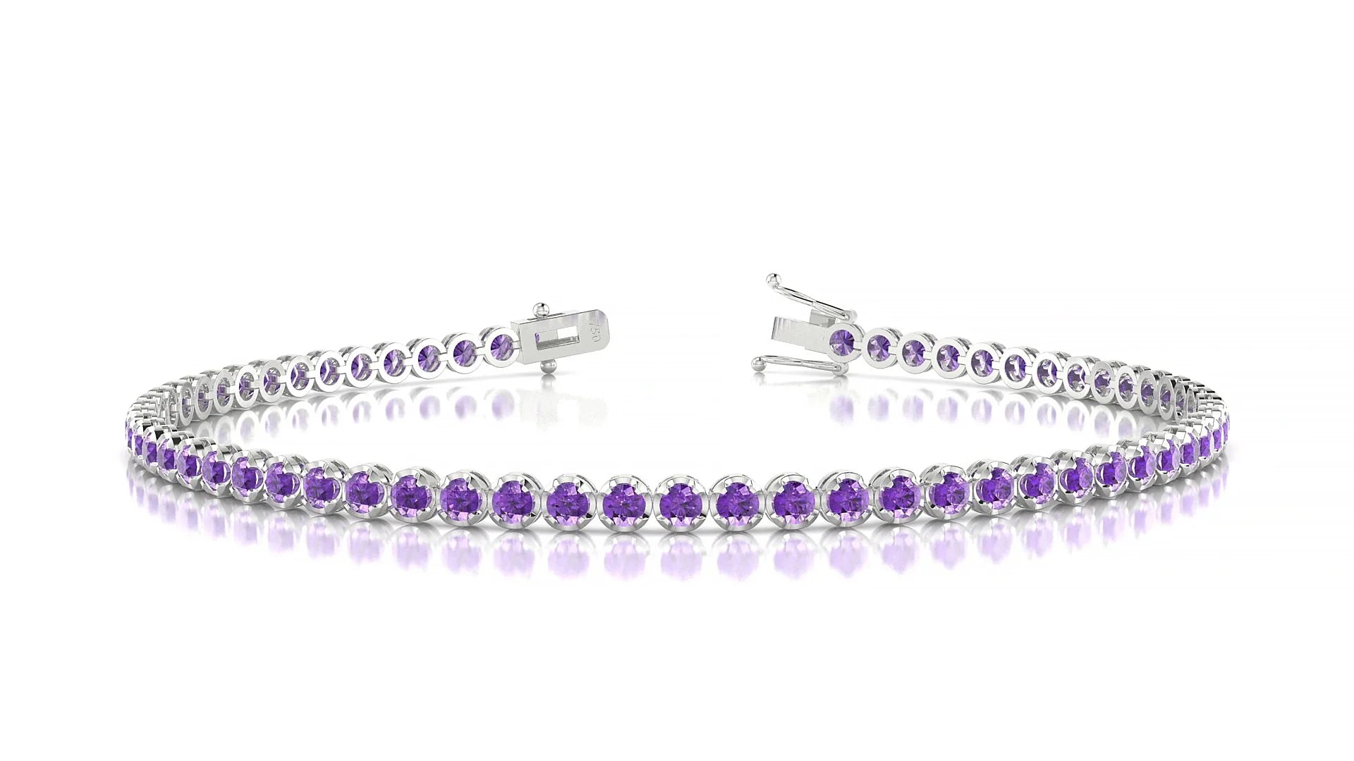 Bengal | 18k White Gold 2 mm Round Natural Amethyst Tennis Bracelet