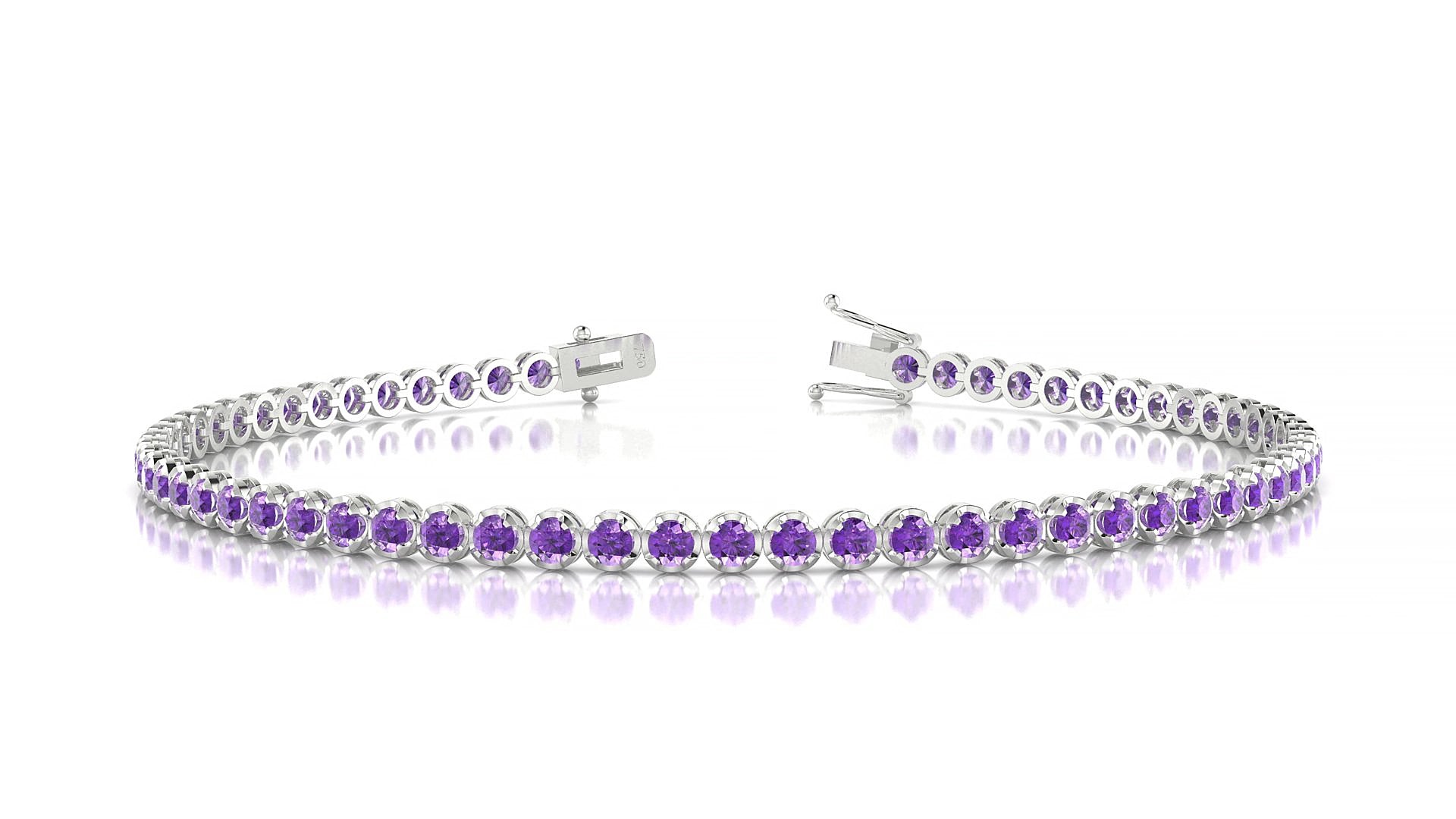 Bengal | 18k White Gold 2 mm Round Natural Amethyst 15 cm Tennis Bracelet