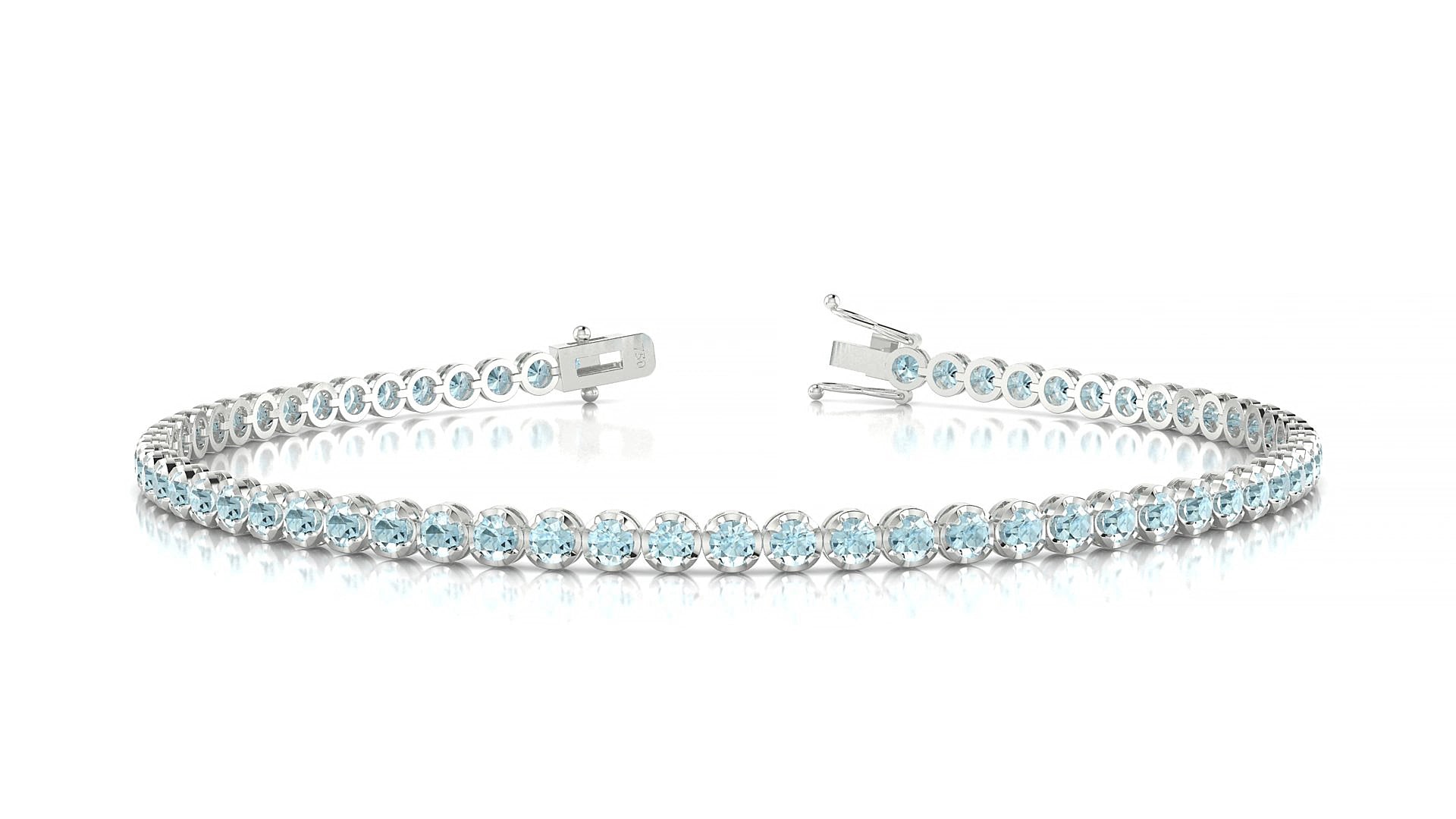 Bengal | 18k White Gold 2 mm Round Natural Aquamarine 15 cm Tennis Bracelet