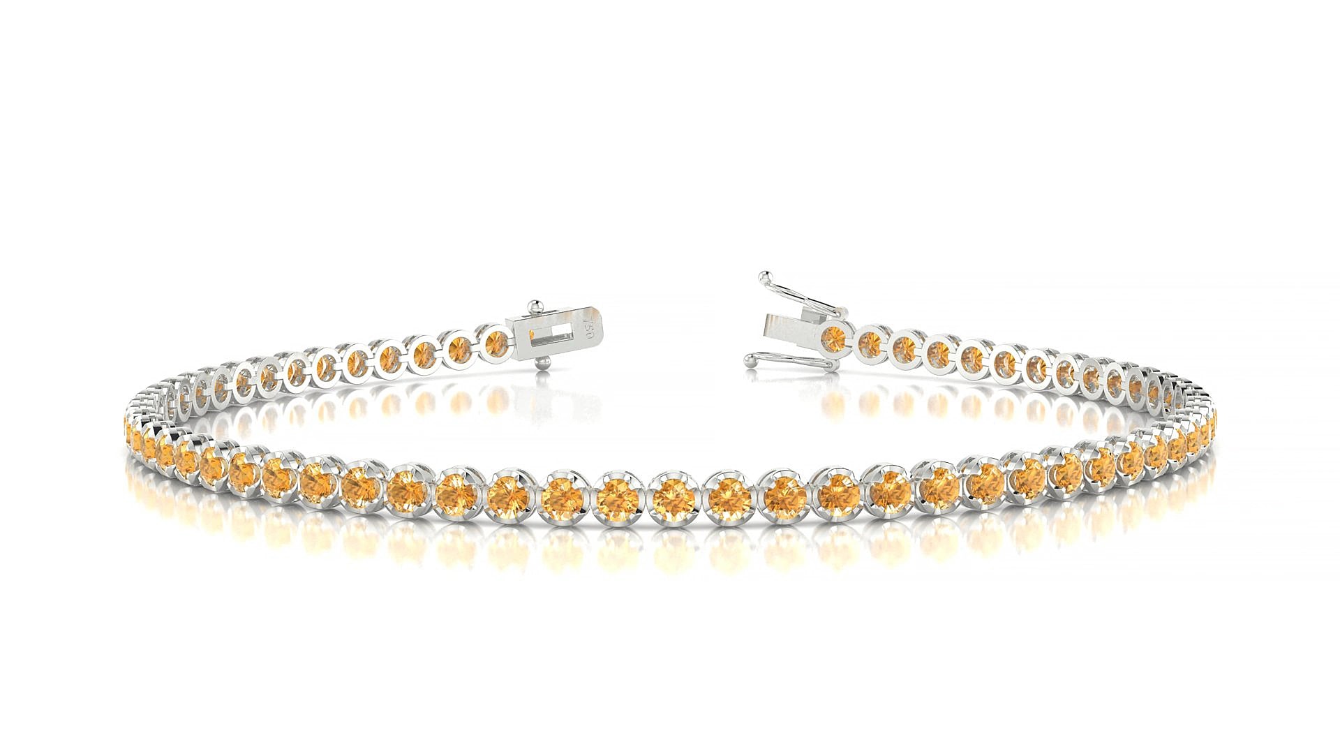 Bengal | 18k White Gold 2 mm Round Natural Citrine 18 cm Tennis Bracelet