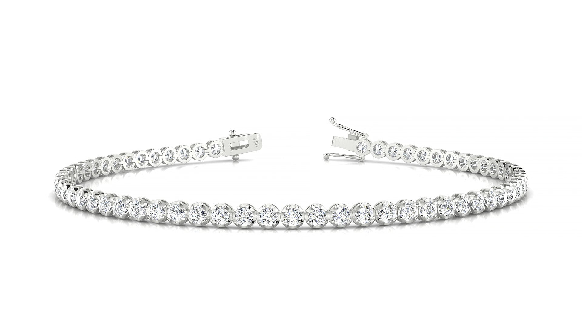 Bengal | 18k White Gold 2 mm Round Natural Diamond 16 cm Tennis Bracelet