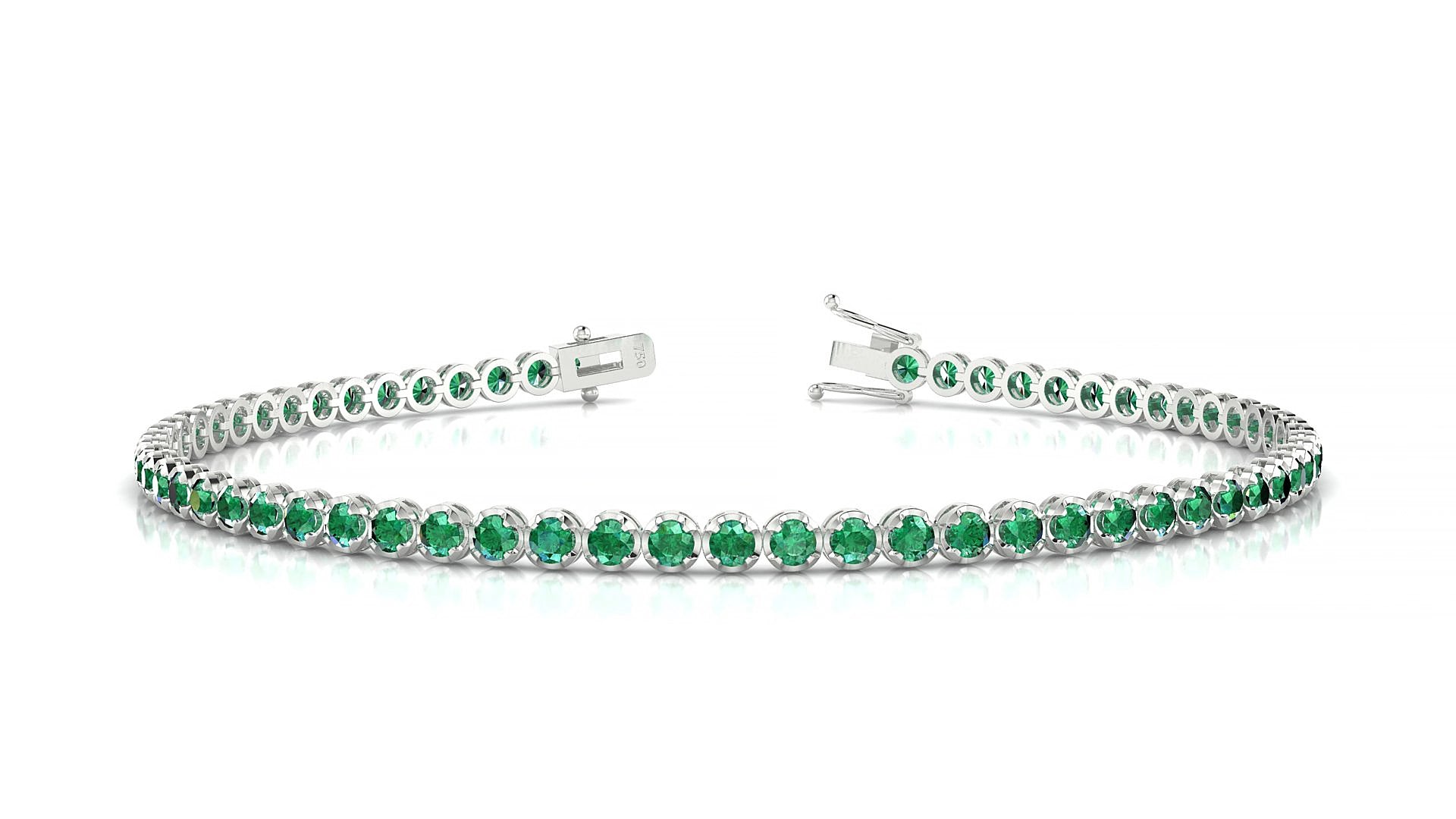 Bengal | 18k White Gold 2 mm Round Natural Emerald 20 cm Tennis Bracelet