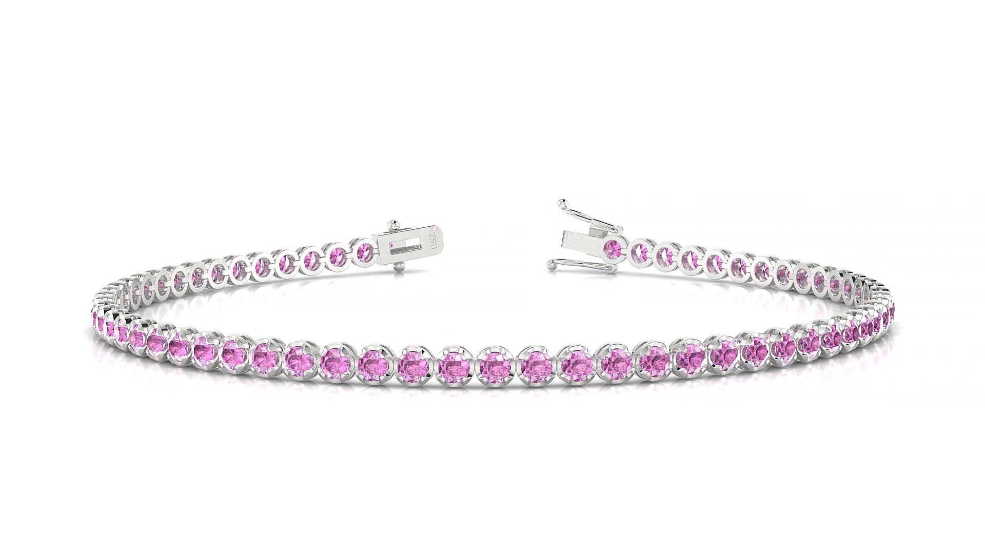 Bengal | 18k White Gold 2 mm Round Natural Pink Sapphire 15 cm Tennis Bracelet