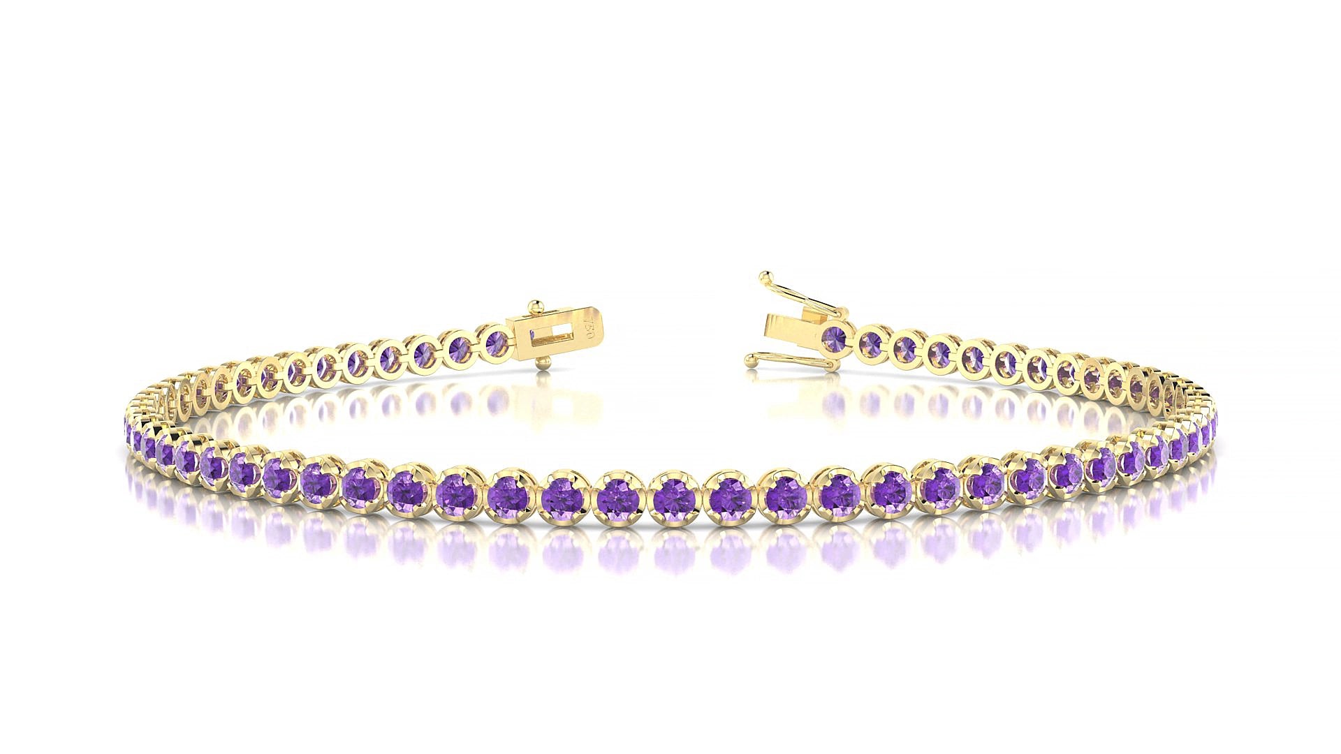 Bengal | 18k Yellow Gold 2 mm Round Natural Amethyst 17 cm Tennis Bracelet