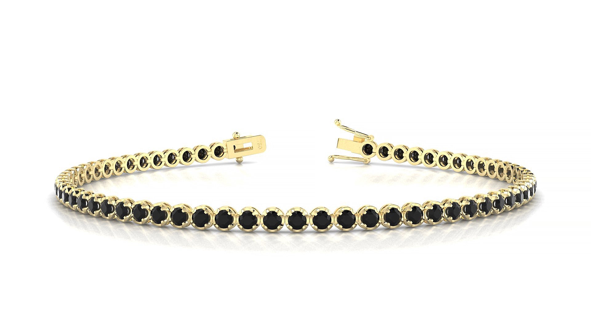 Bengal | 18k Yellow Gold 2 mm Round Natural Black Diamond Tennis Bracelet