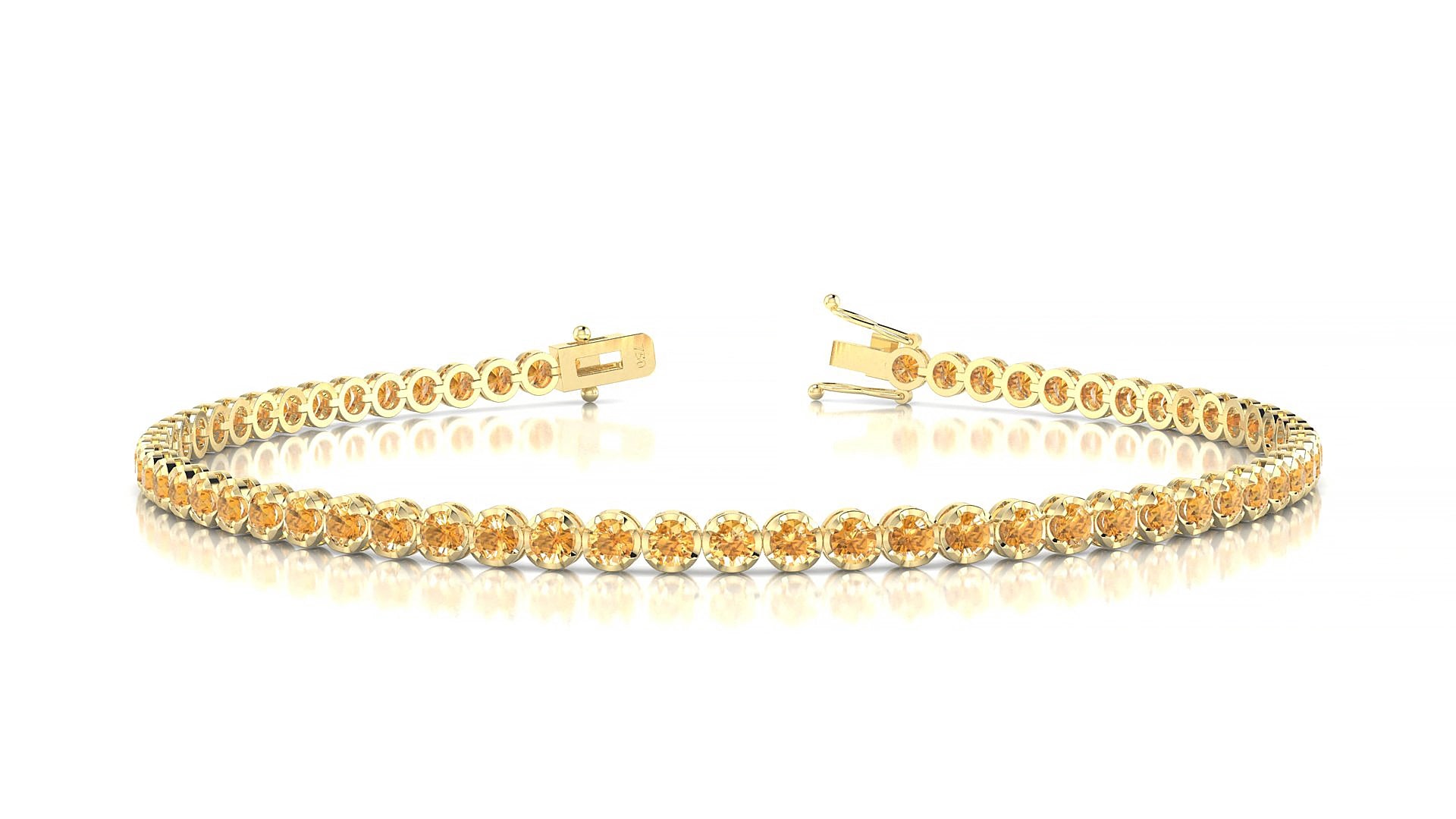 Bengal | 18k Yellow Gold 2 mm Round Natural Citrine 15 cm Tennis Bracelet