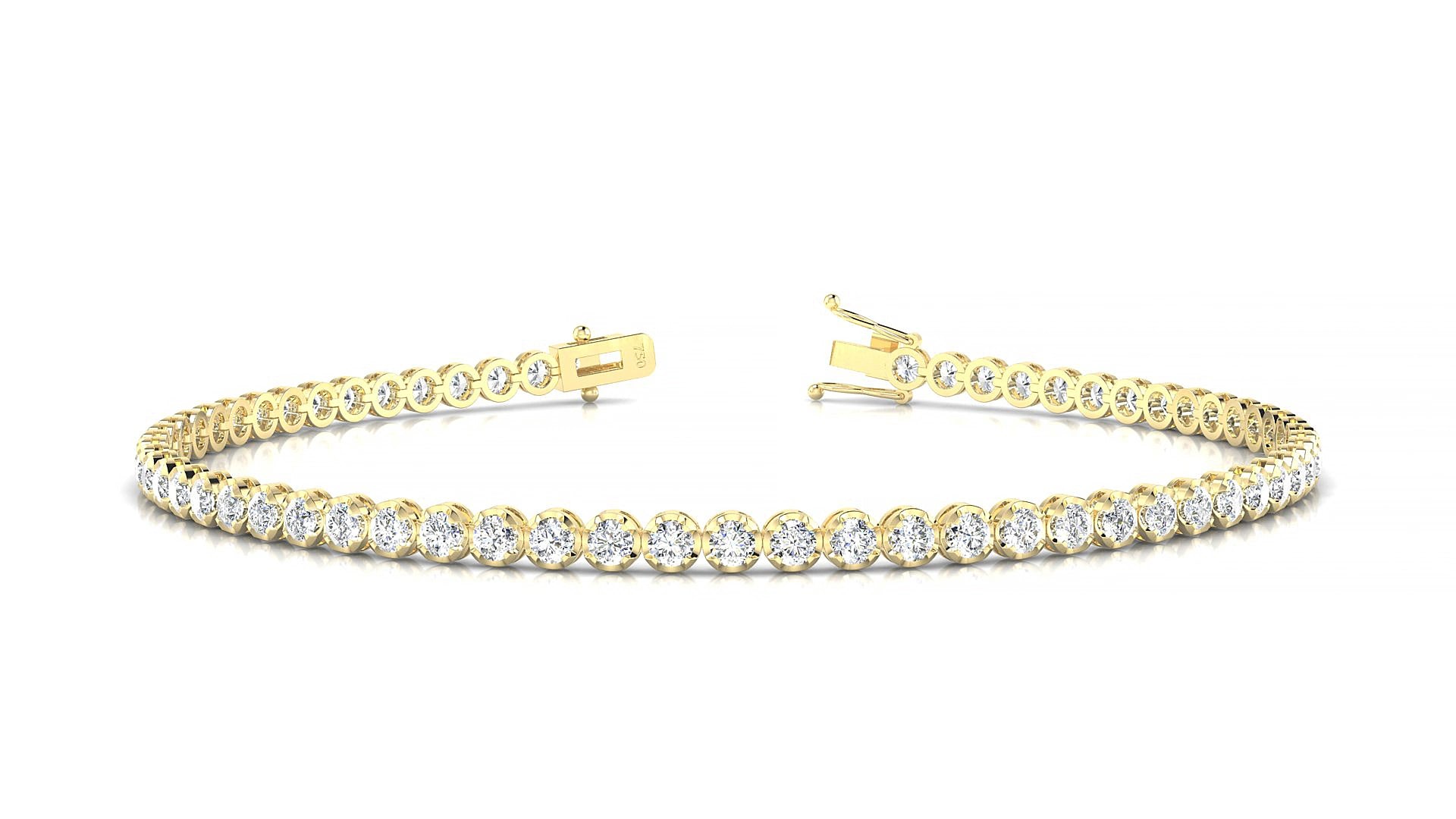 Bengal | 18k Yellow Gold 2 mm Round Natural Diamond 16 cm Tennis Bracelet