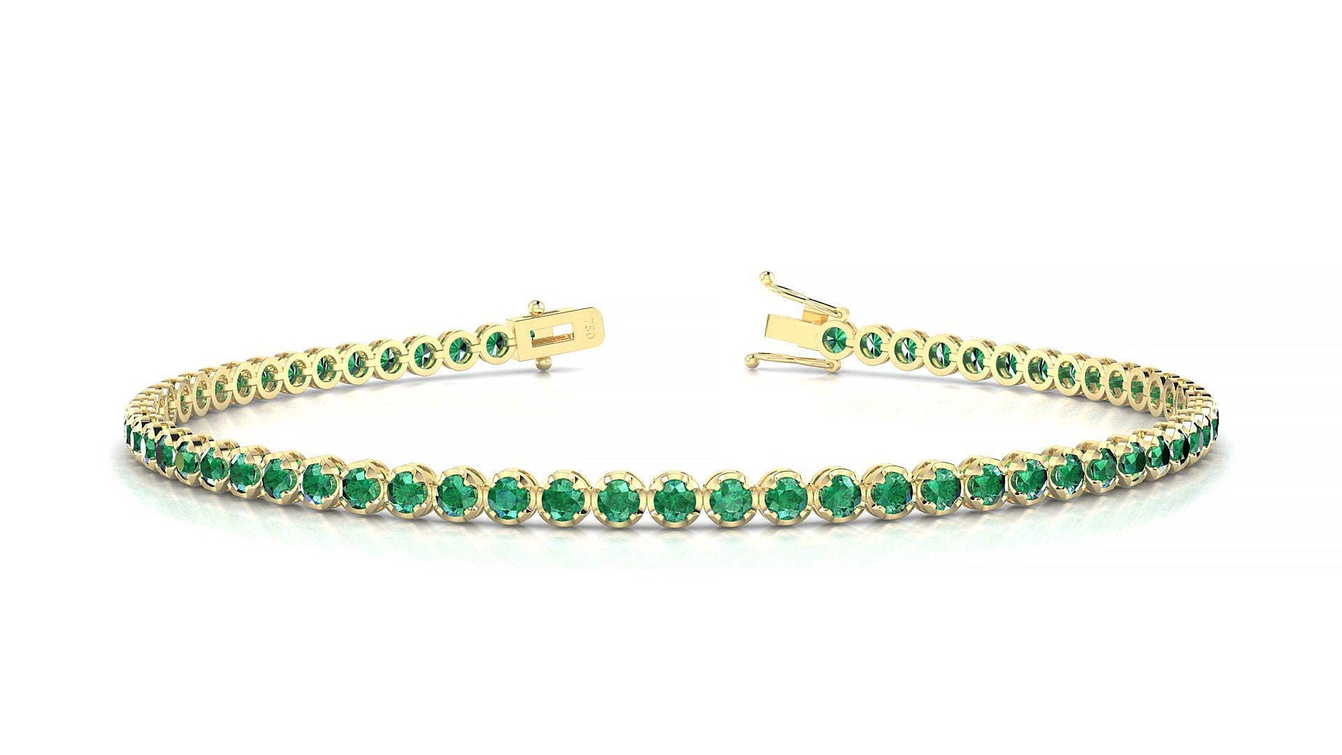 Bengal | 18k Yellow Gold 2 mm Round Natural Emerald Tennis Bracelet