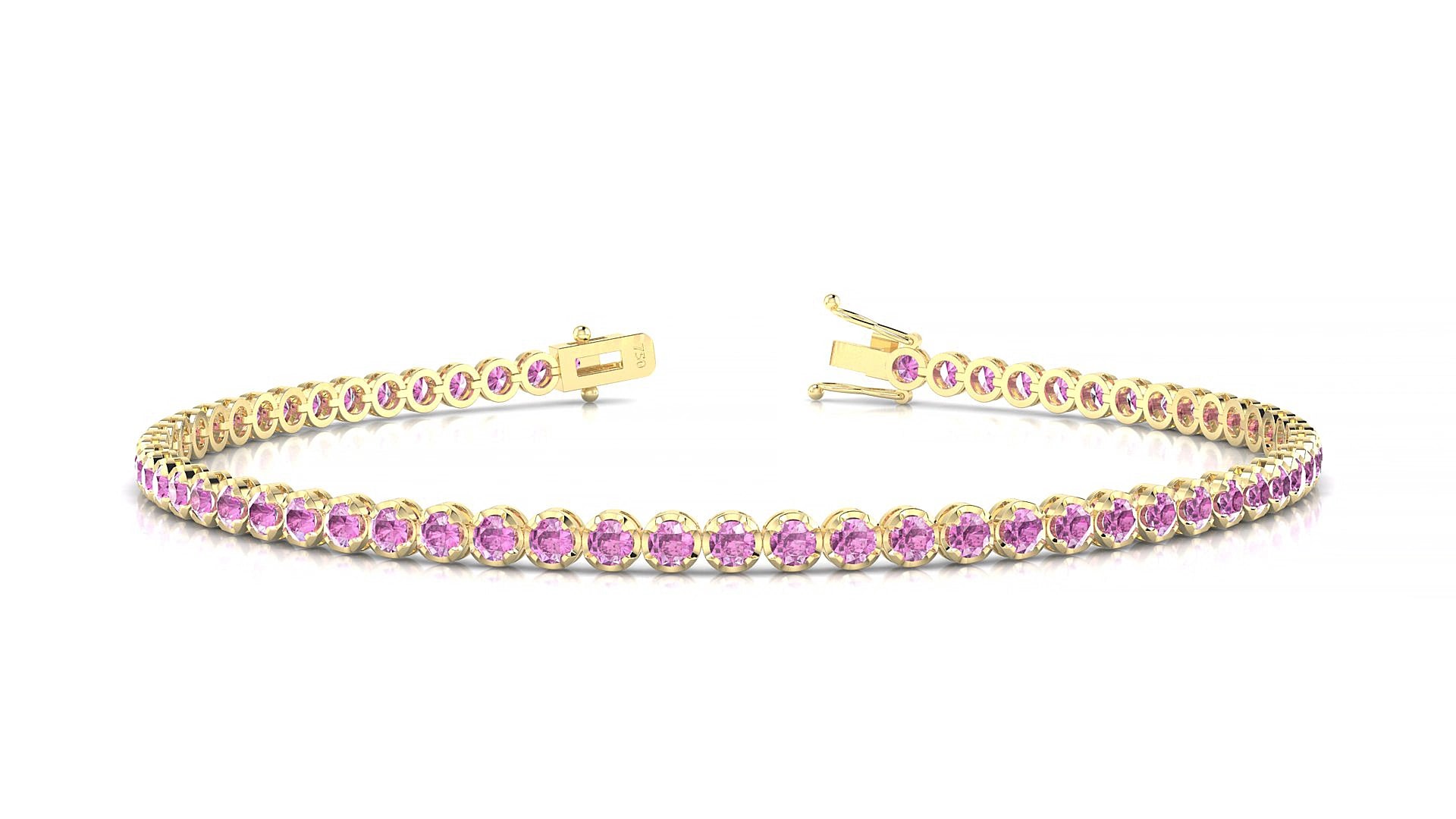 Bengal | 18k Yellow Gold 2 mm Round Natural Pink Sapphire 17 cm Tennis Bracelet