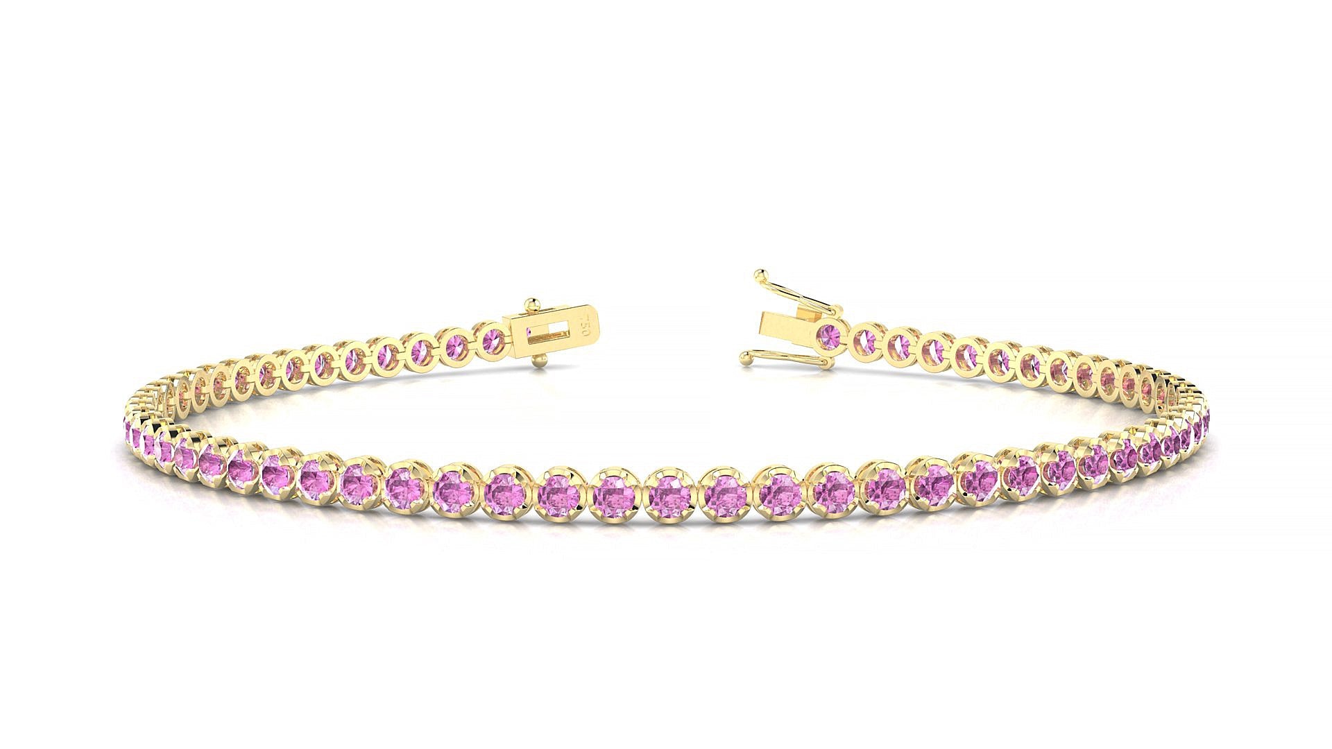 Bengal | 18k Yellow Gold 2 mm Round Natural Pink Sapphire Tennis Bracelet