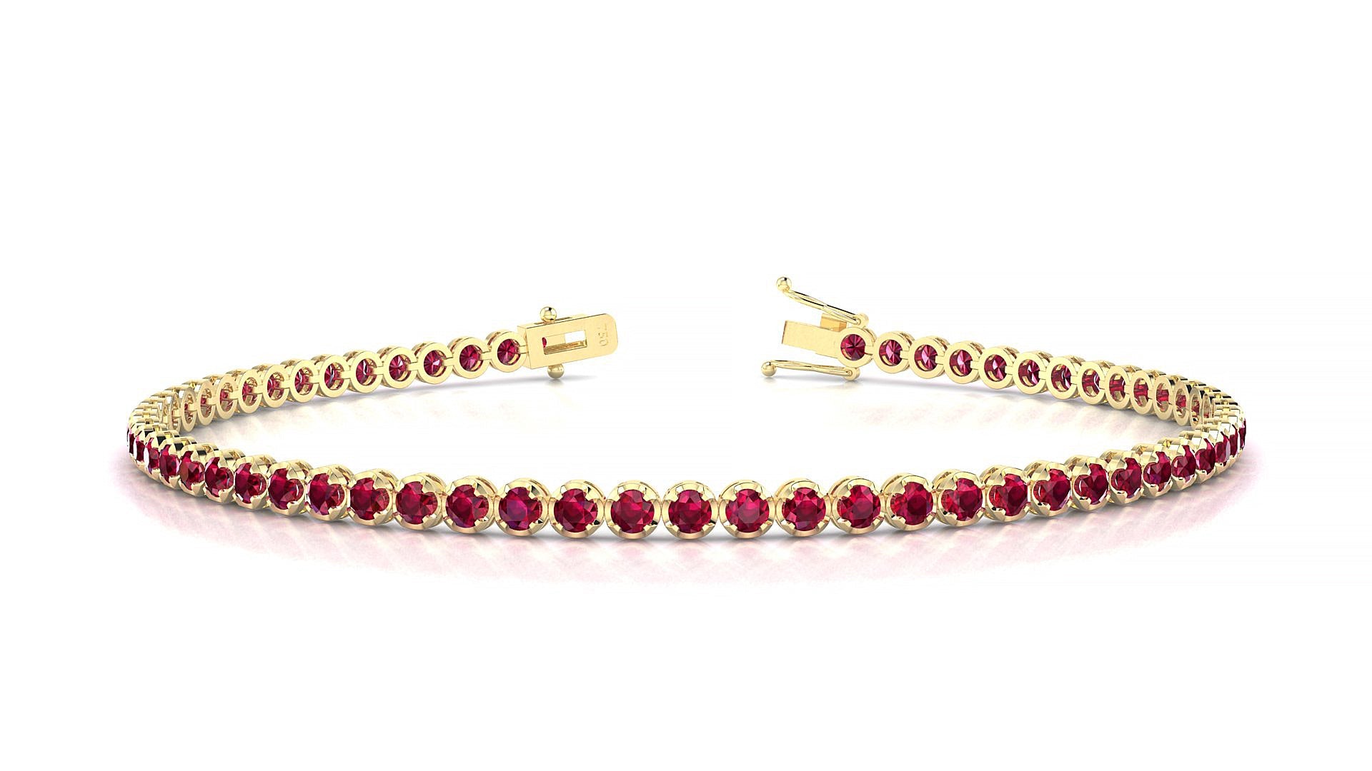 Bengal | 18k Yellow Gold 2 mm Round Natural Ruby Tennis Bracelet