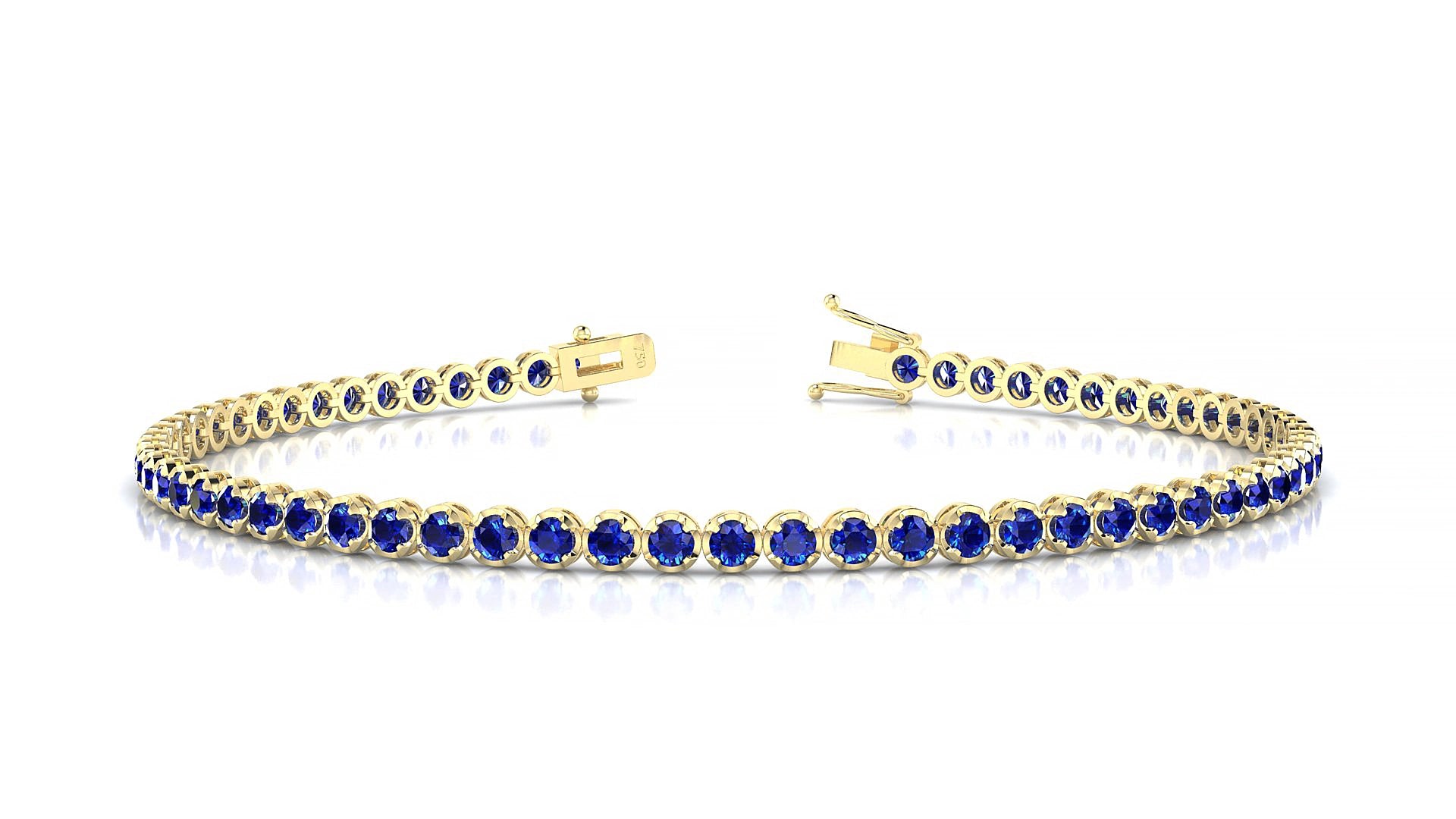 Bengal | 18k Yellow Gold 2 mm Round Natural Sapphire 15 cm Tennis Bracelet