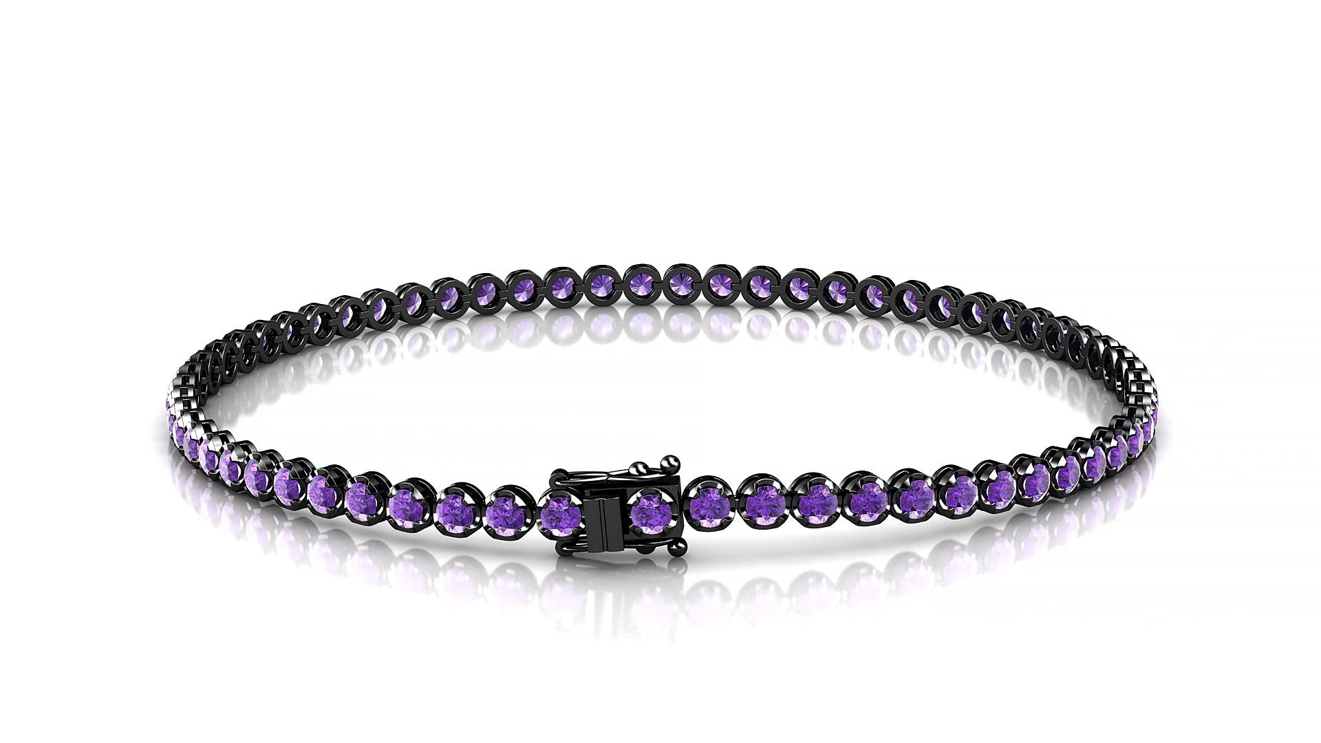 Bengal | 18k Black Gold 2 mm Round Natural Amethyst 20 cm Tennis Bracelet