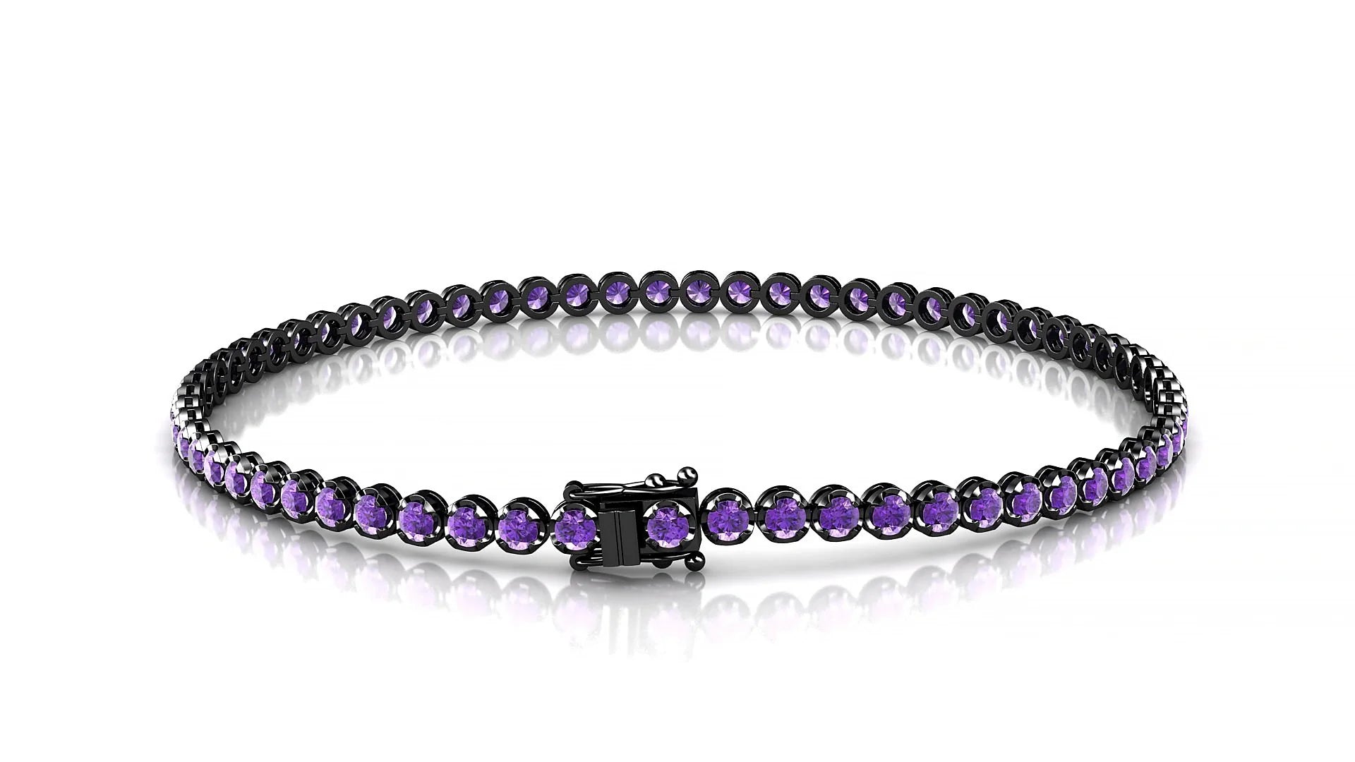 Bengal | 18k Black Gold 2 mm Round Natural Amethyst Tennis Bracelet