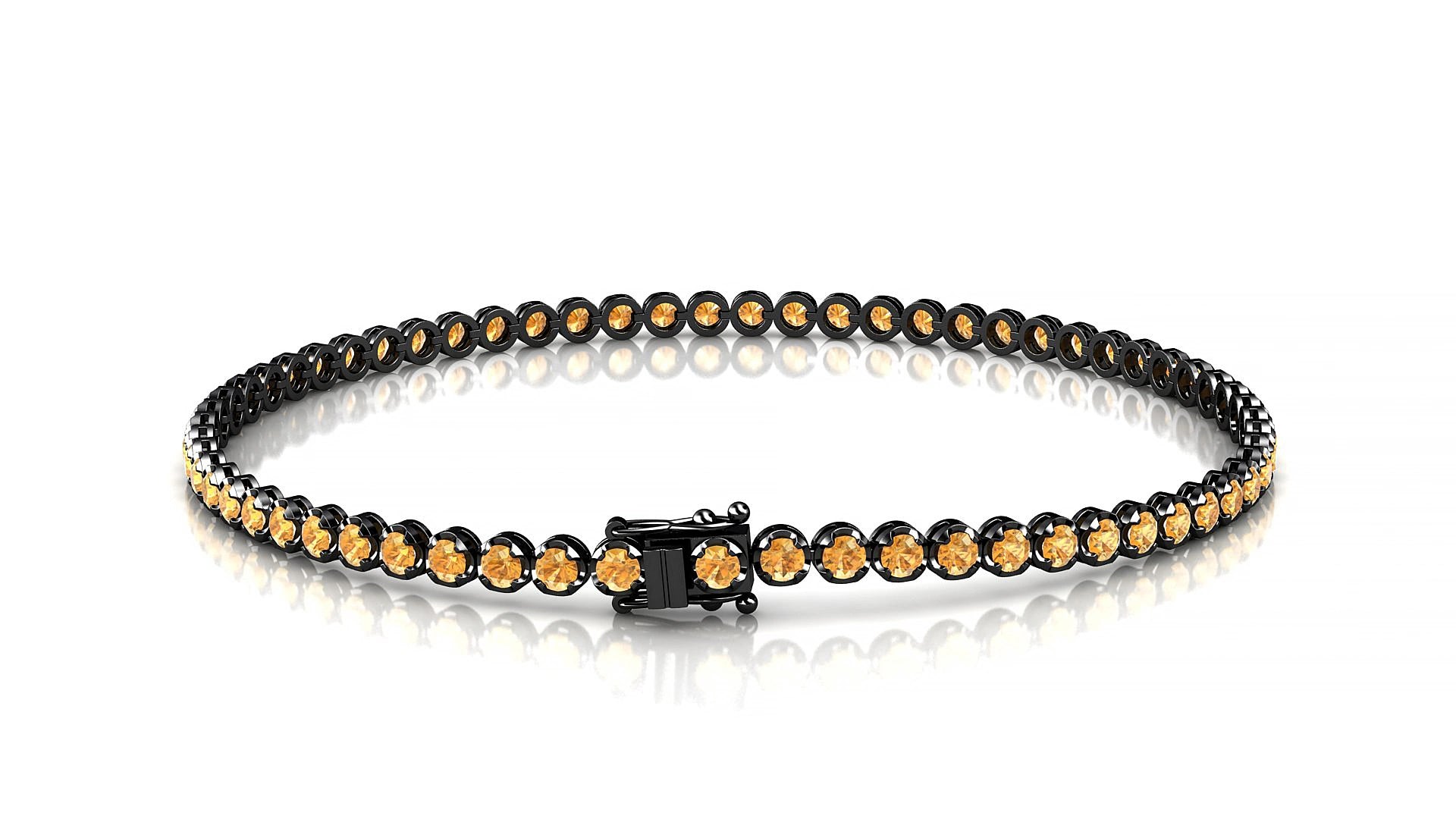 Bengal | 18k Black Gold 2 mm Round Natural Citrine 16 cm Tennis Bracelet
