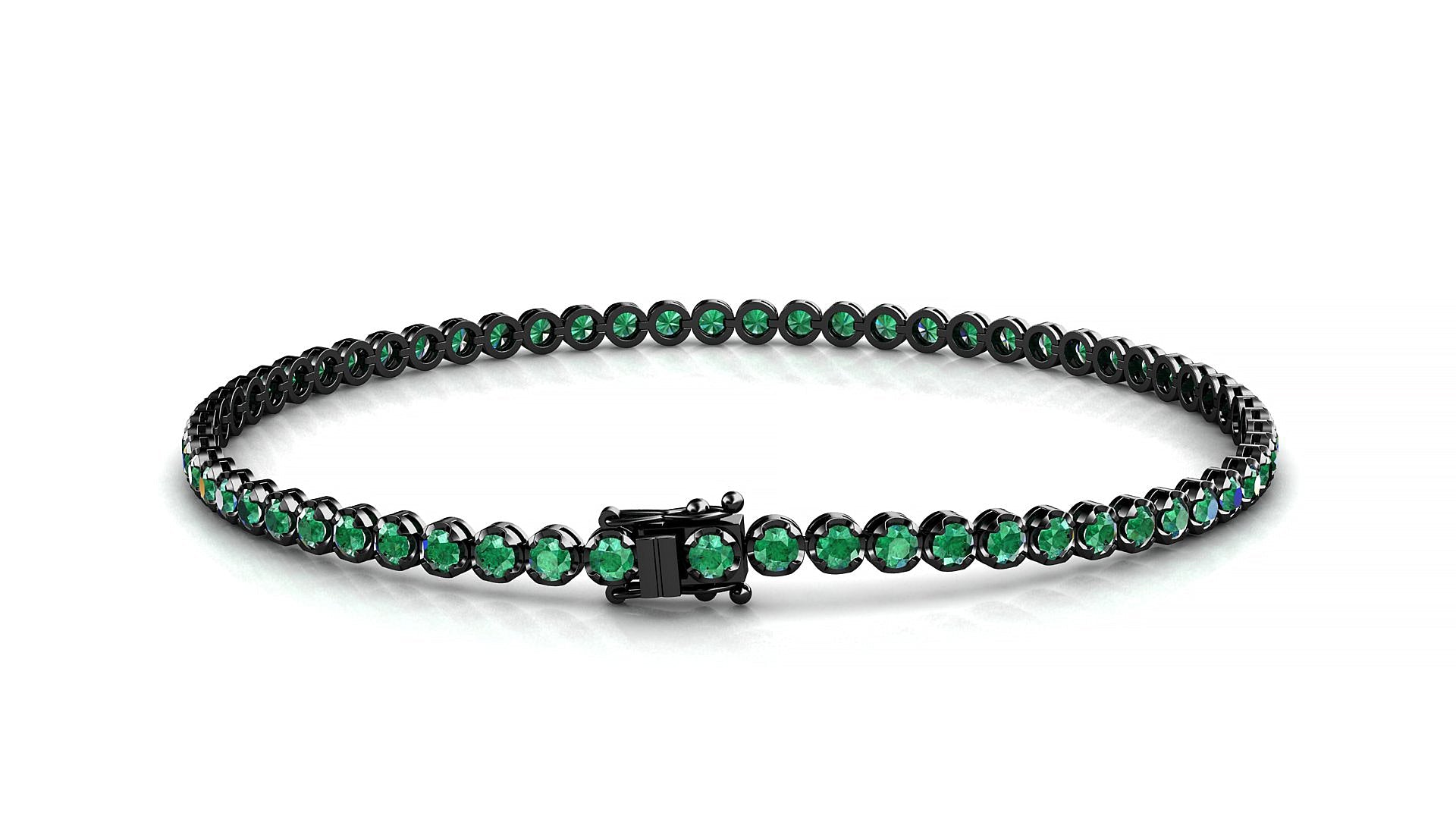 Bengal | 18k Black Gold 2 mm Round Natural Emerald Tennis Bracelet