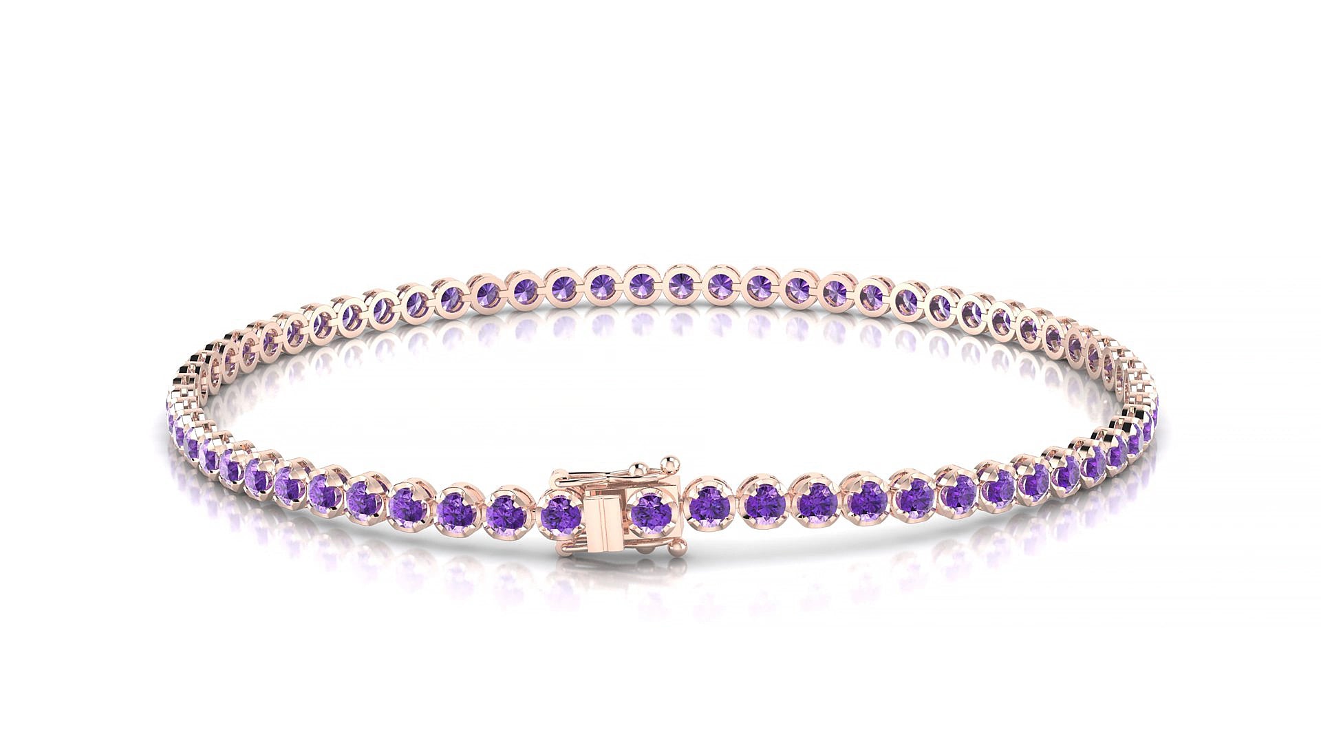Bengal | 18k Rose Gold 2 mm Round Natural Amethyst 16 cm Tennis Bracelet
